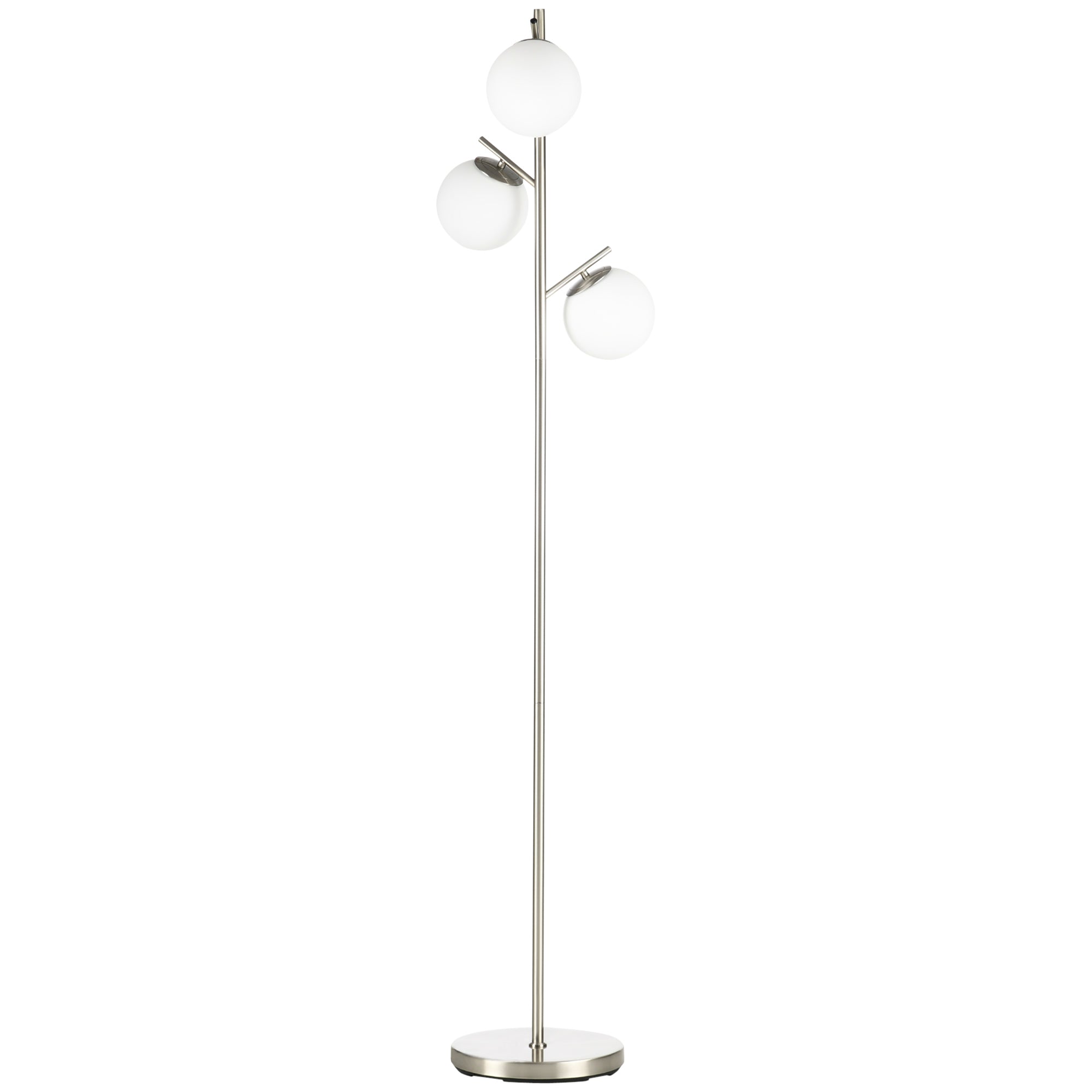 HOMCOM Stehlampe mit 3 Lampenschirmen aus Glas, E 27, Fußschalter, Silber + Weiß
