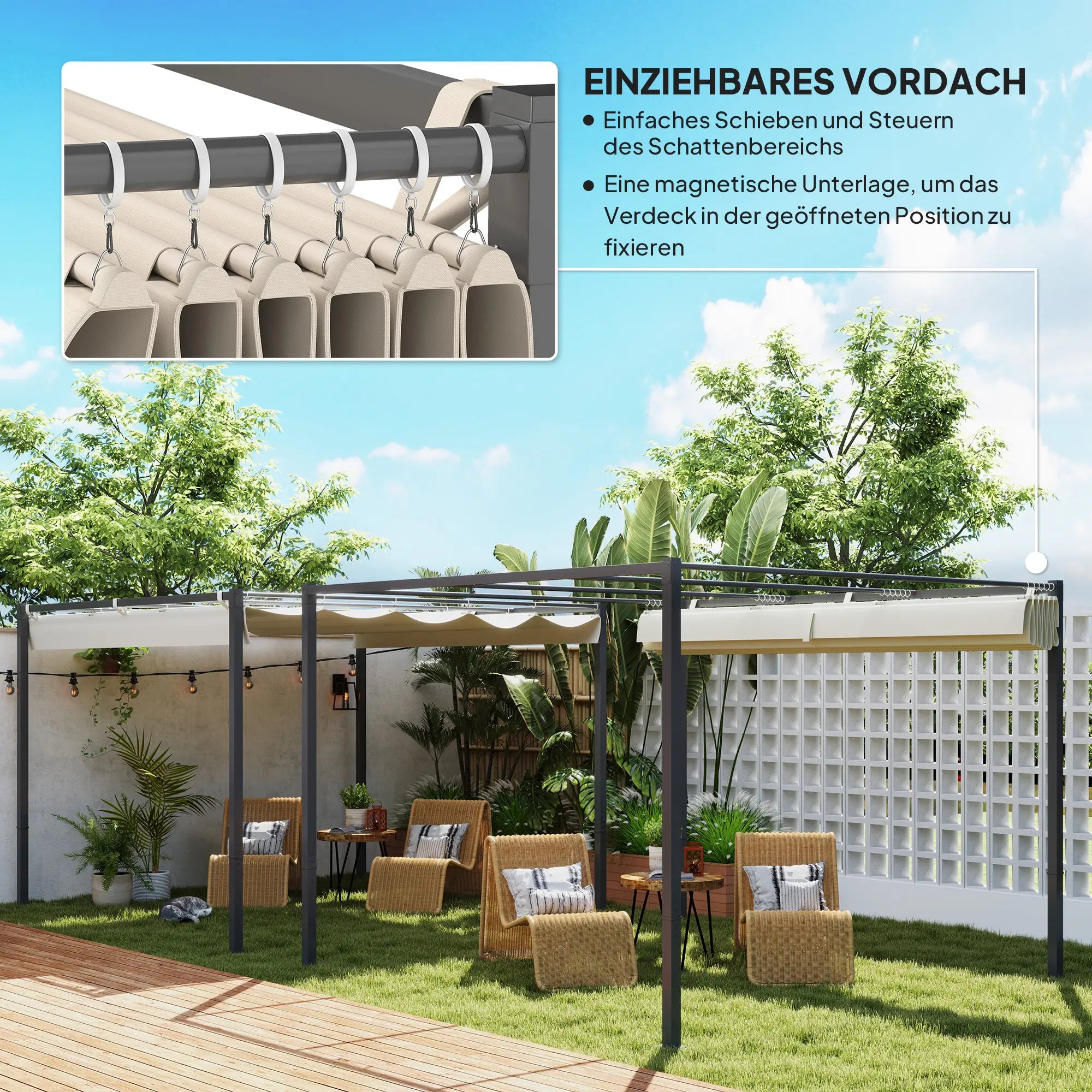 Outsunny Pergola 3x3?m Beige mit Schiebedach