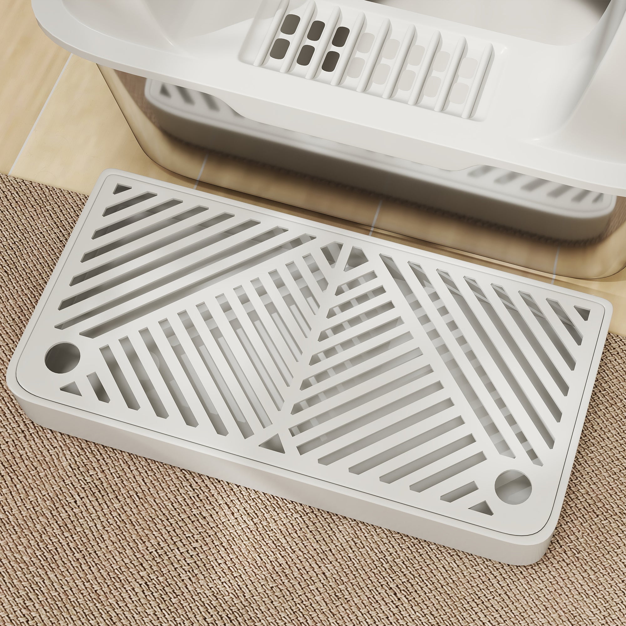 PawHut Katzentoilette, Katzenklo, Edelstahl, hohe Wände, Aufbewahrungsbox, Hellgrau