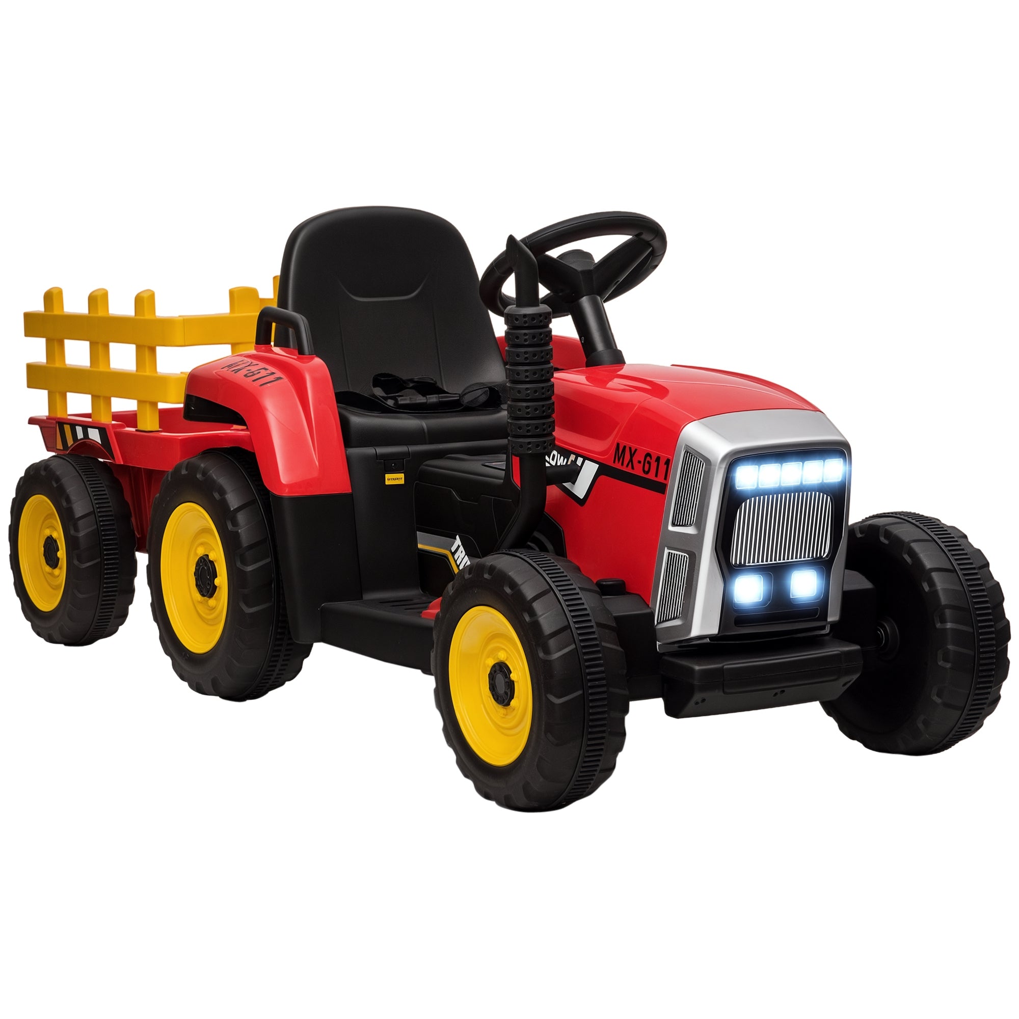 HOMCOM Elektrischen Kinderauto, Kinder-Traktor, inkl. Eltern-Fernbedienung, max. Geschwindigkeit von 6 km/h; Rot + Schwarz