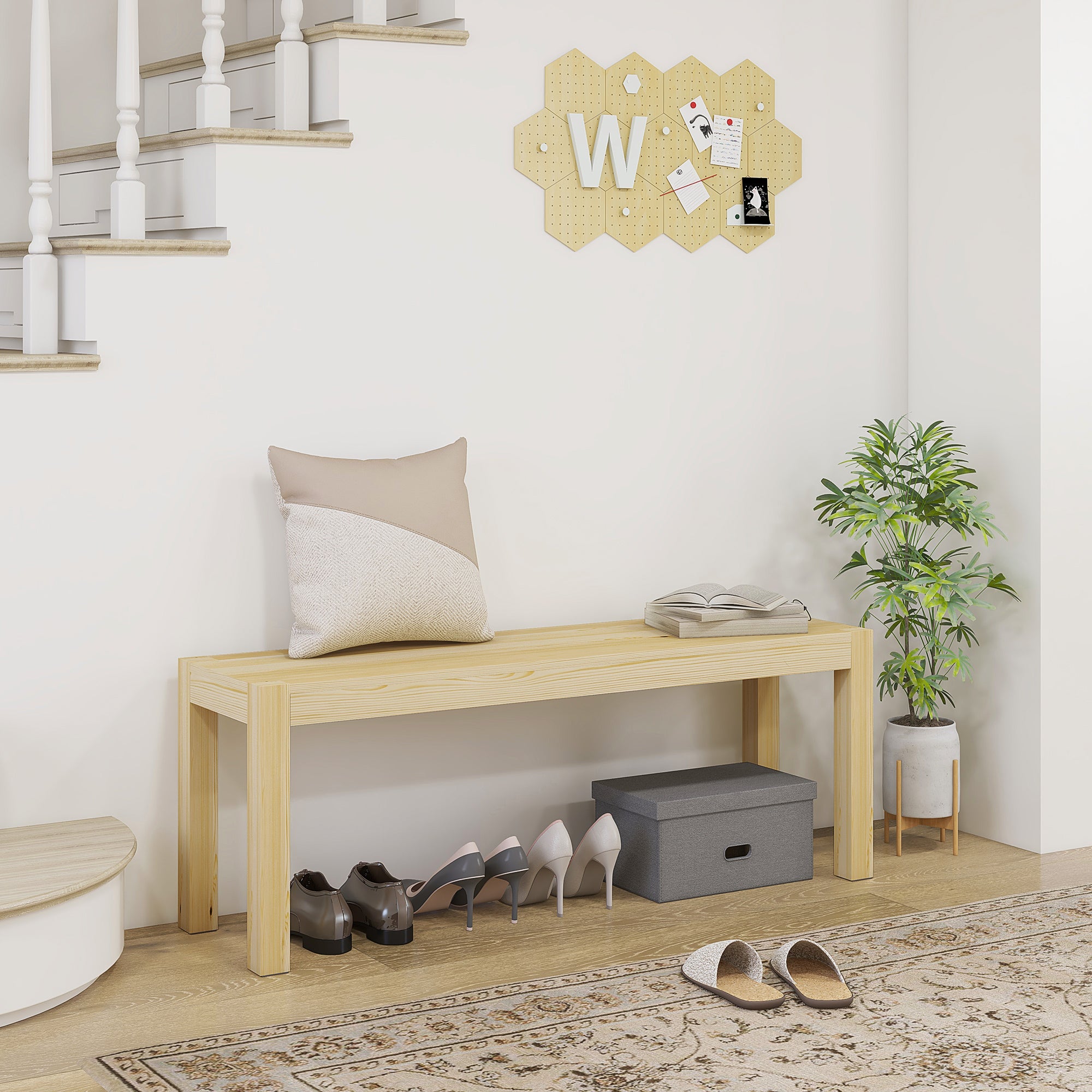 HOMCOM Sitzbank Holzbank Küchenbank, Massivholz, 3-Sitzerbank, 120 cm x 33 cm x 45 cm, Natur