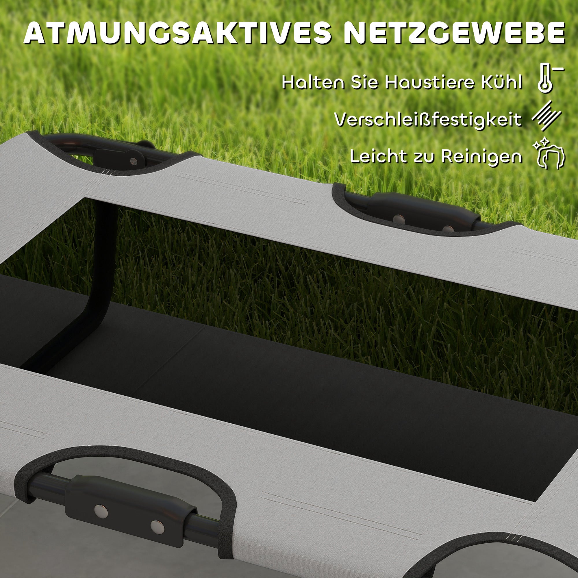 PawHut Erhöhtes Hundebett klappbar Haustierbett, Outdoor Hundeliege mit Netzdesign Hellgrau Oxford 75 x 51 x 18 cm