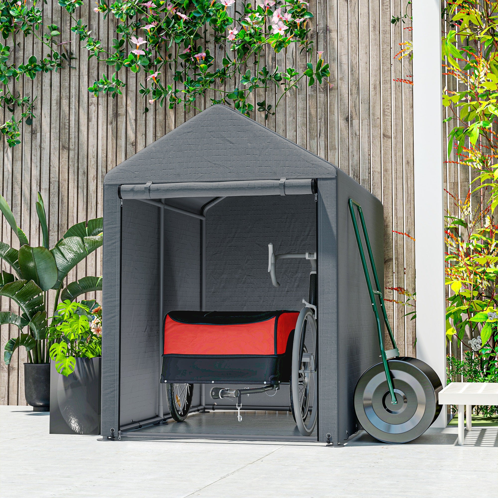 HOMCOM Transportanhänger Lastenanhänger Fahrrad Anhänge Lasten-Fahrradanhänger CargoTrailer (Rot-Schwarz)