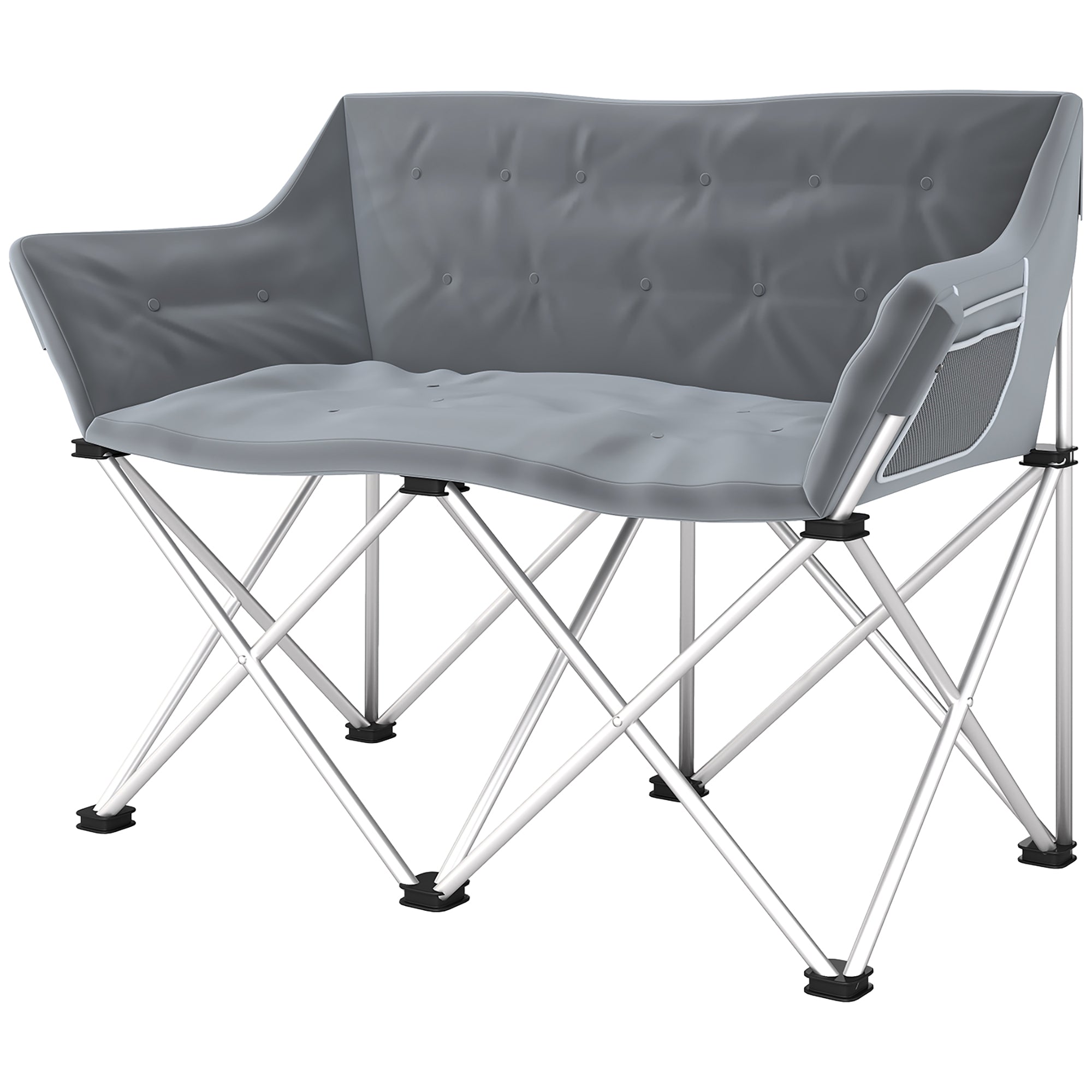 Outsunny Faltstuhl 2 Sitzer faltbar Campingstuhl mit Armlehnen Seitentasche bis 240kg belastbar Grau