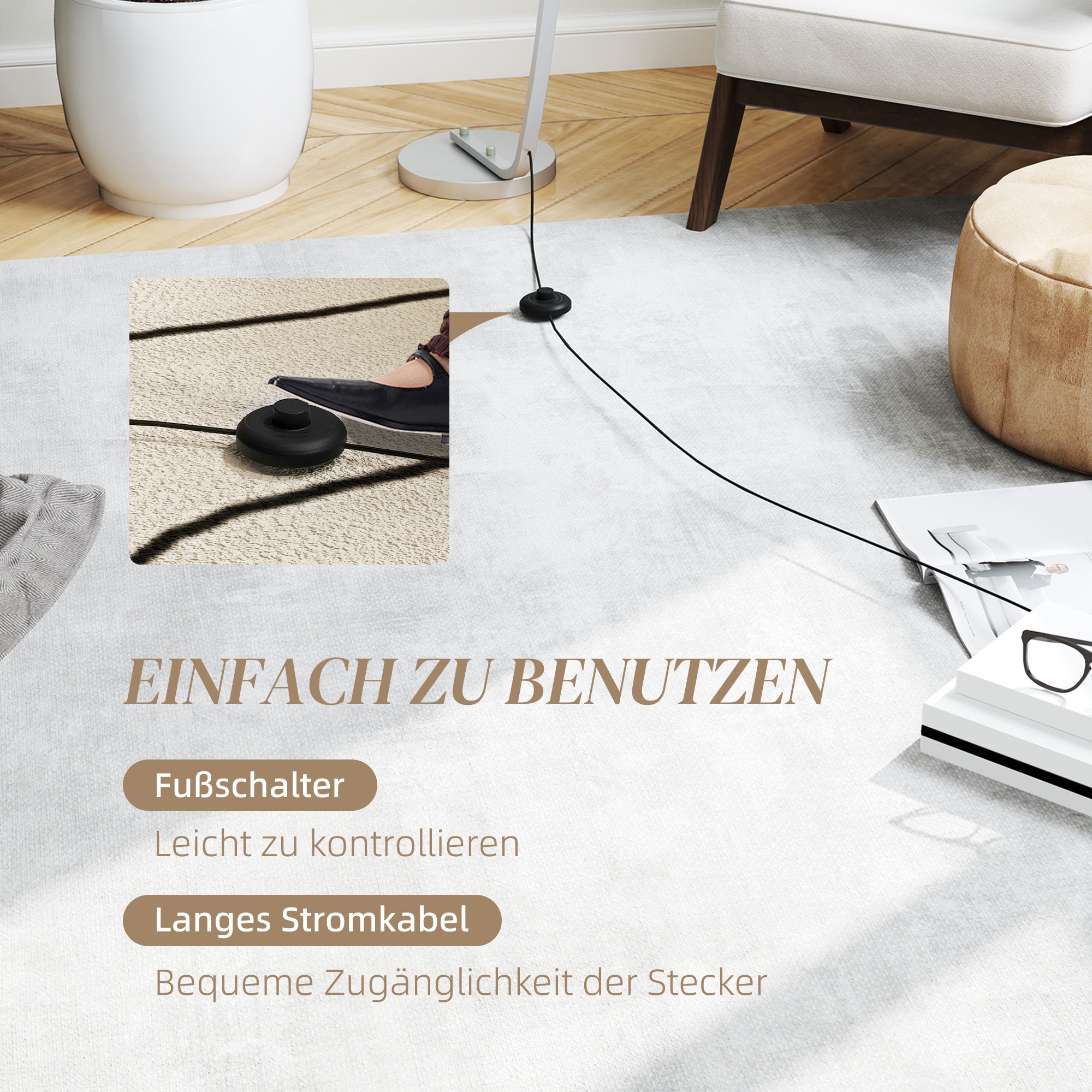 HOMCOM LED-Flurlampe mit anpassbarer Helligkeit, Moderne Stehlampe mit Fußschalter für Schlafzimmer, Wohnzimmer, Silber