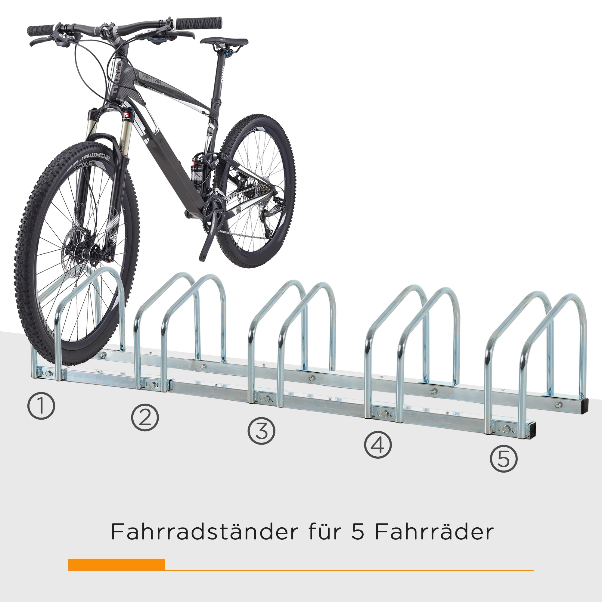 HOMCOM Fahrradständer für 5 Fahrräder, wetterfest, Wand- oder Bodenmontage, Stahl 145 x 33 x 27 cm