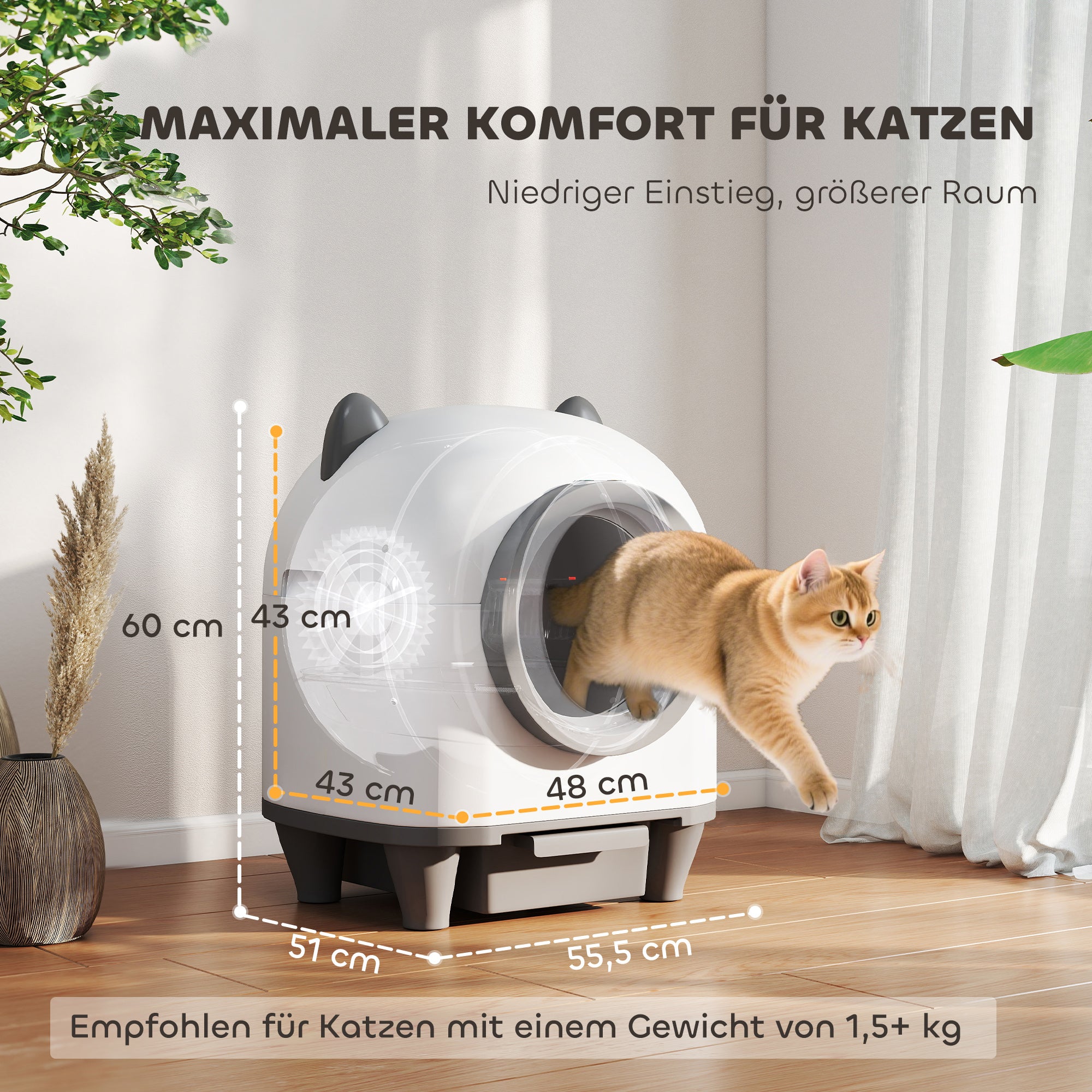PawHut Selbstreinigende Katzentoilette mit App-Steuerung 80 L Geruchsbeseitigung für Mehrere Katzen