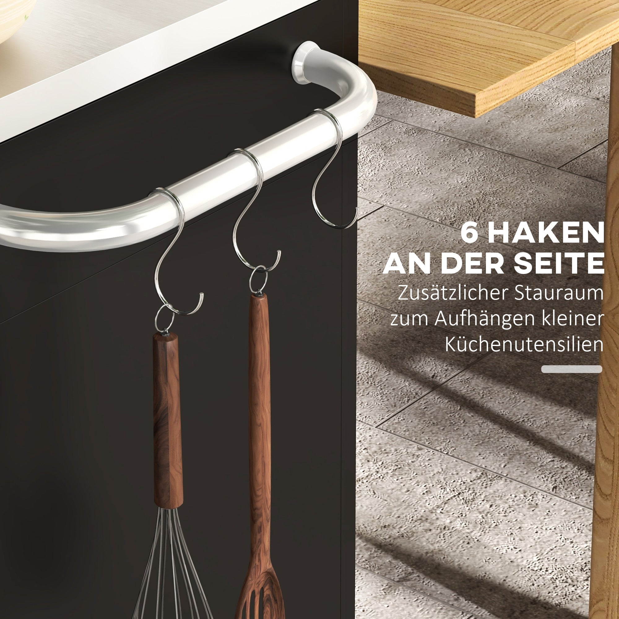 HOMCOM Küchenwagen mit Rollen, Servierwagen, Rollwagen mit Schrank, Haken und Edelstahlgriffe, Küchenhilfe, BBQ Grilltisch aus Edelstahl Küchentrolley, 86 x 50 x 86,5 cm Schwarz