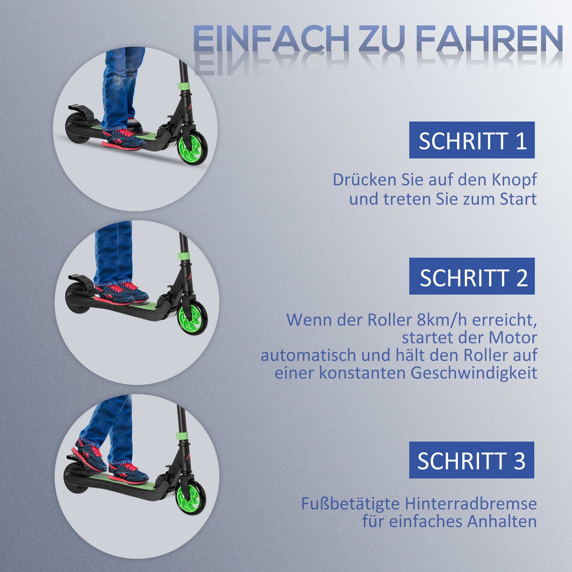 HOMCOM E-Scooter Elektro Scooter 120W Motor 6 km Reichweite max. 8 km/h Elektroroller ab 6 Jahren Grün+Weiß