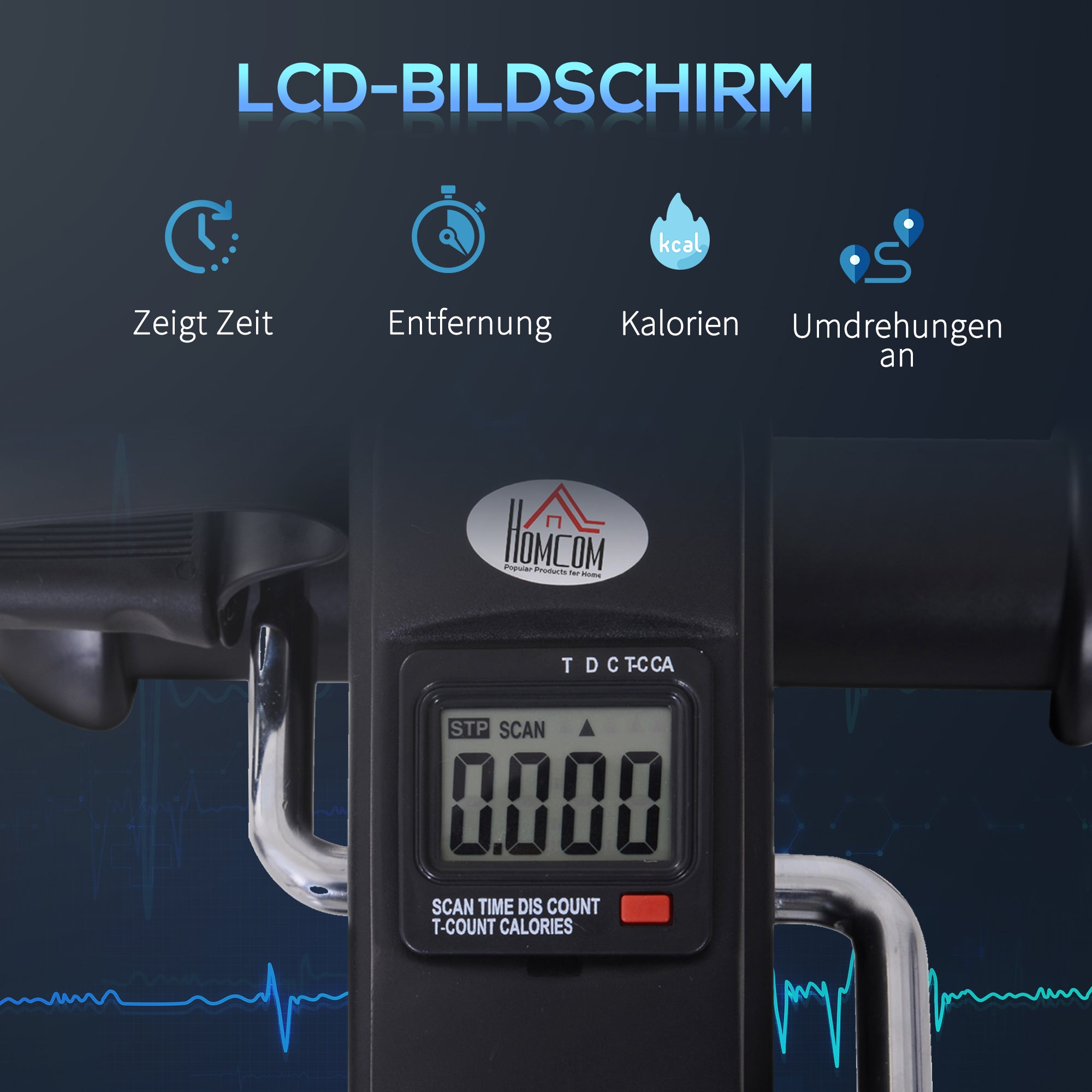 HOMCOM Mini Heimtrainer Fitnessbike Pedaltrainer mit LCD-Display verstellbarer Widerstand Arm und Beintrainer Hometrainer Fitnessgerät für Senioren Zuhause Heim Büro 35 x 40 x 31 cm Schwarz