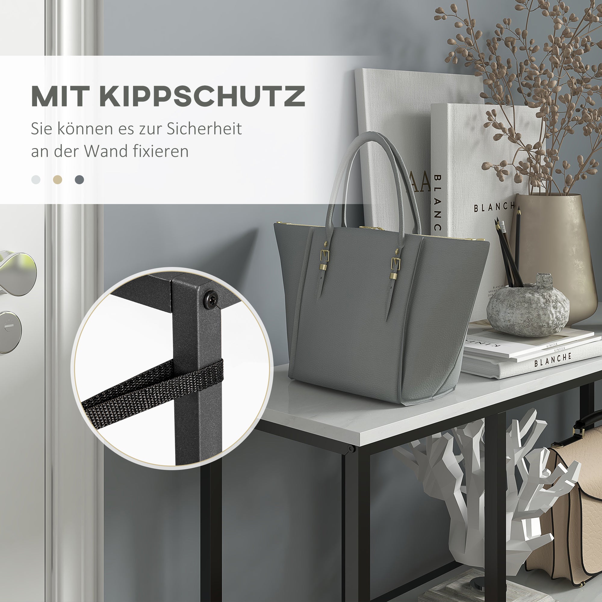 HOMCOM Konsolentisch im Industriedesign, 2 Regale, Marmor-Optik, Schwarz + Weiß