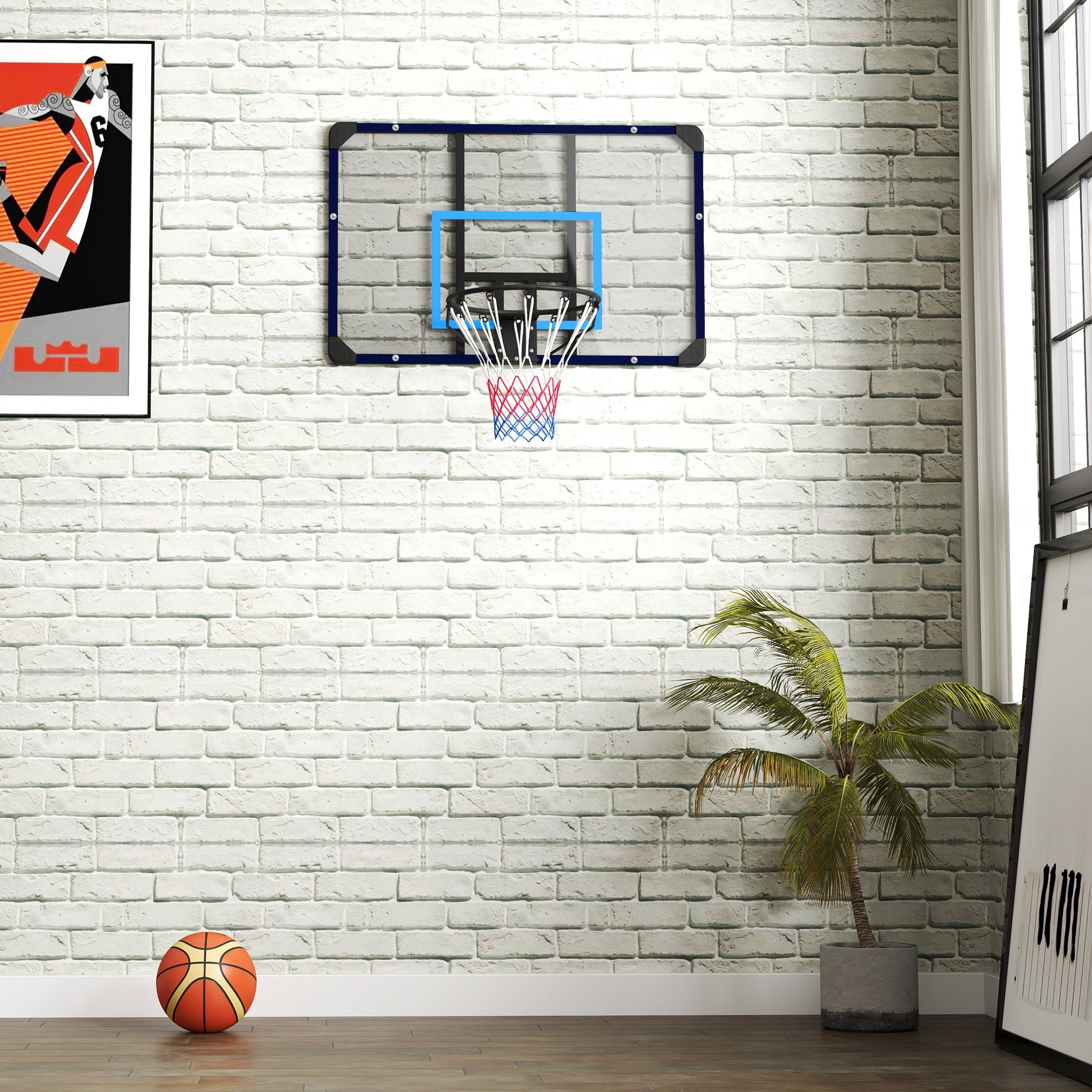 SPORTNOW Basketballkorb, universelle Wandhalterung, reißfestes Netz, rostfreier Stahlrahmen, 113 x 61 x 73 cm