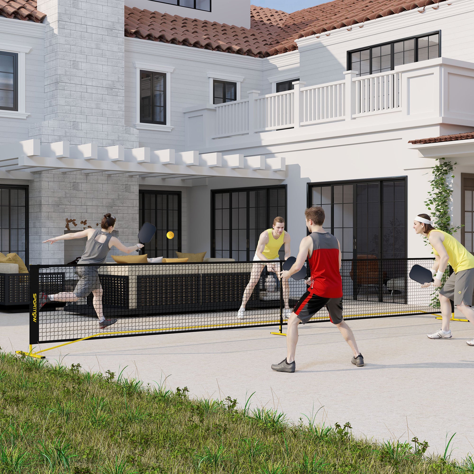 SPORTNOW Pickleball-Netz, tragbar, Metallgestell, Stoffnetz, mit Tragetasche, Gelb