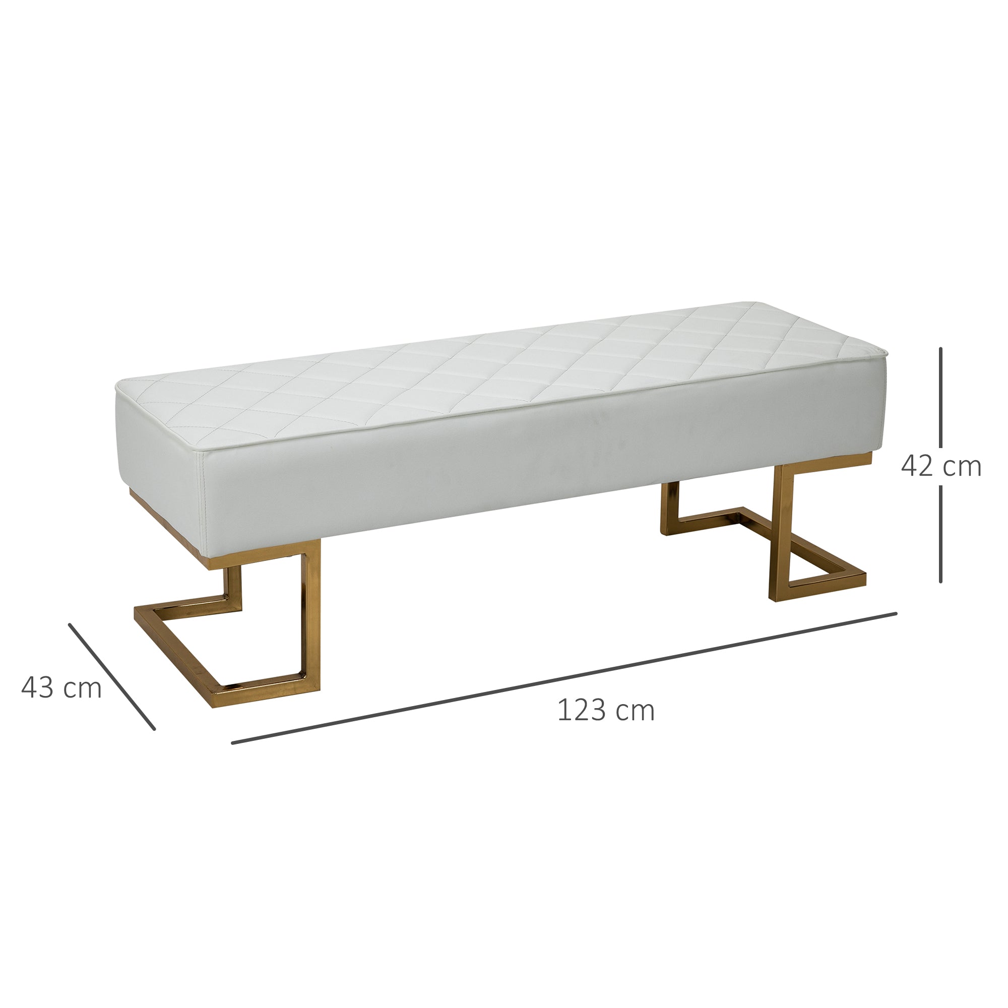 HOMCOM Sitzbank für Schlafzimmer Truhenbank Bettbank Wohnzimmer Kunstleder Metall Weiß+Gold 120 x 43 x 42 cm