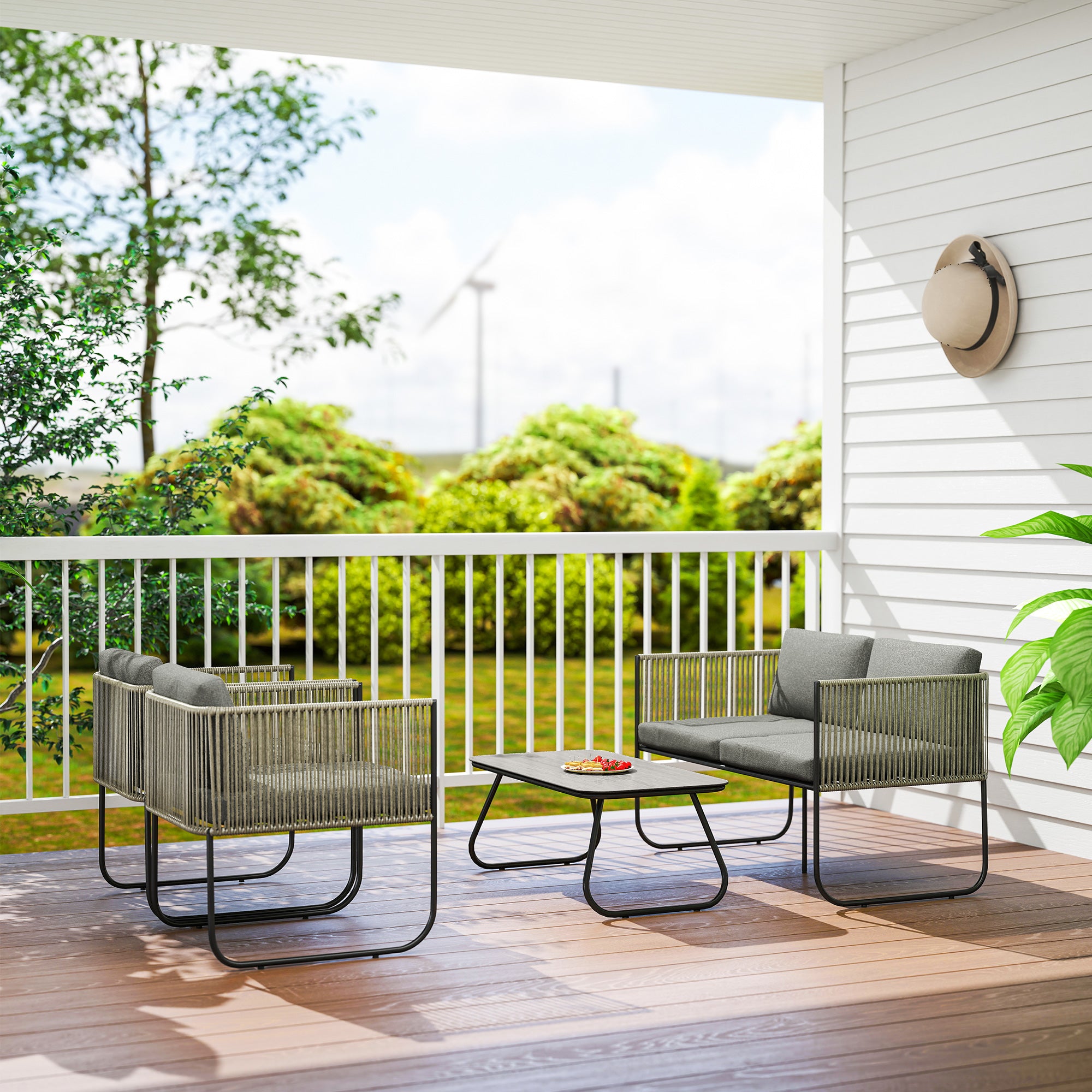 Outsunny Gartenmöbel Set aus Polyrattan Lounge-Set mit Sofa Sessel Tisch Kissen wetterfest 116 x 60 x 69 cm Braun+Dunkelgrau