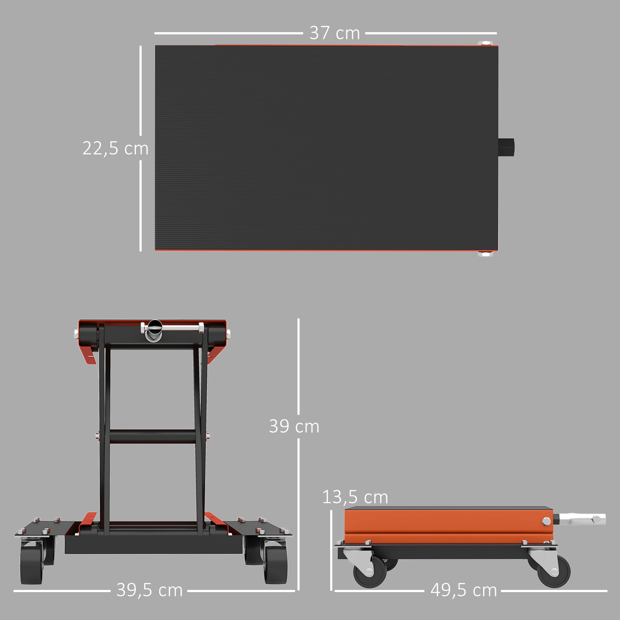 HOMCOM Motorradheber 500 kg Belastbar Motorradhebebühne 135-390 mm Höhenverstellbar Stahl Orange