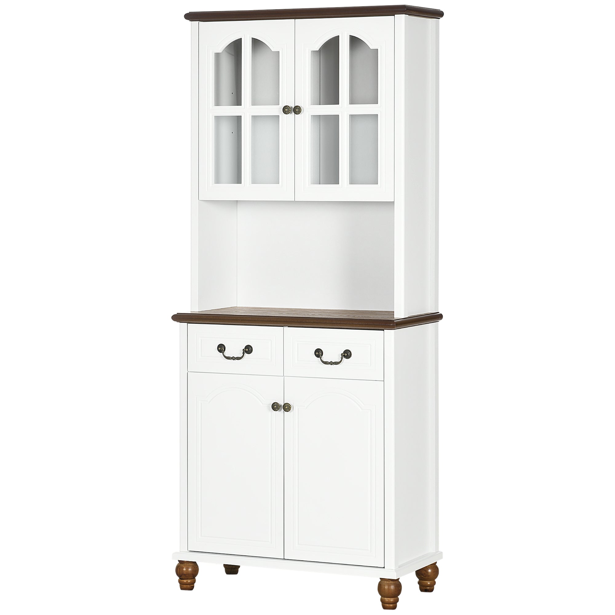 HOMCOM Küchenschrank, Buffet, 2 Schubladen, 2 Schrankfächer, klassisches Design, Weiß+Dunkelbraun, 76 x 38 x 182 cm