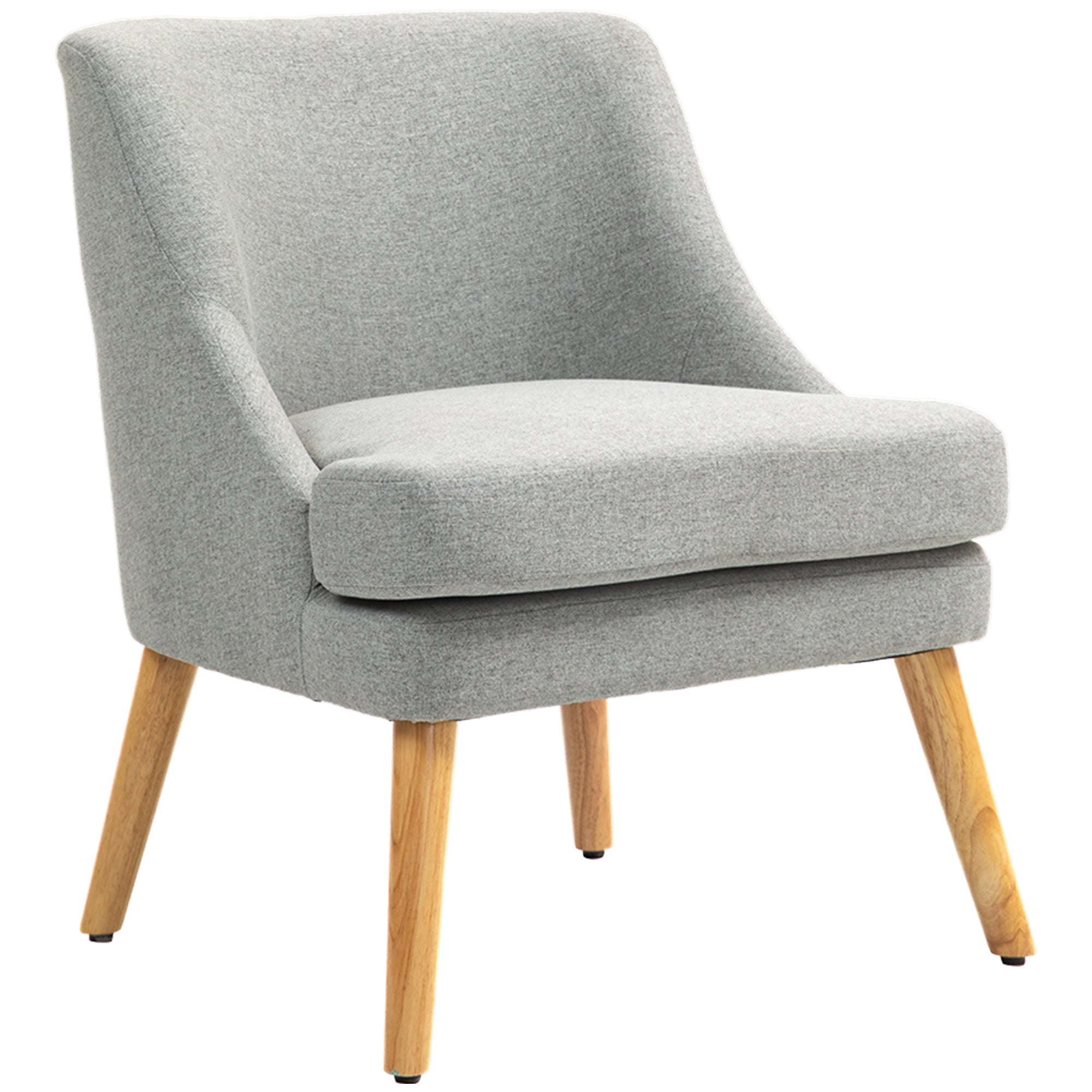 HOMCOM Gepolsterter Loungesessel in Leinenoptik, Armlehne, Holzbeine, für Wohnzimmer, Schlafzimmer, Hellgrau