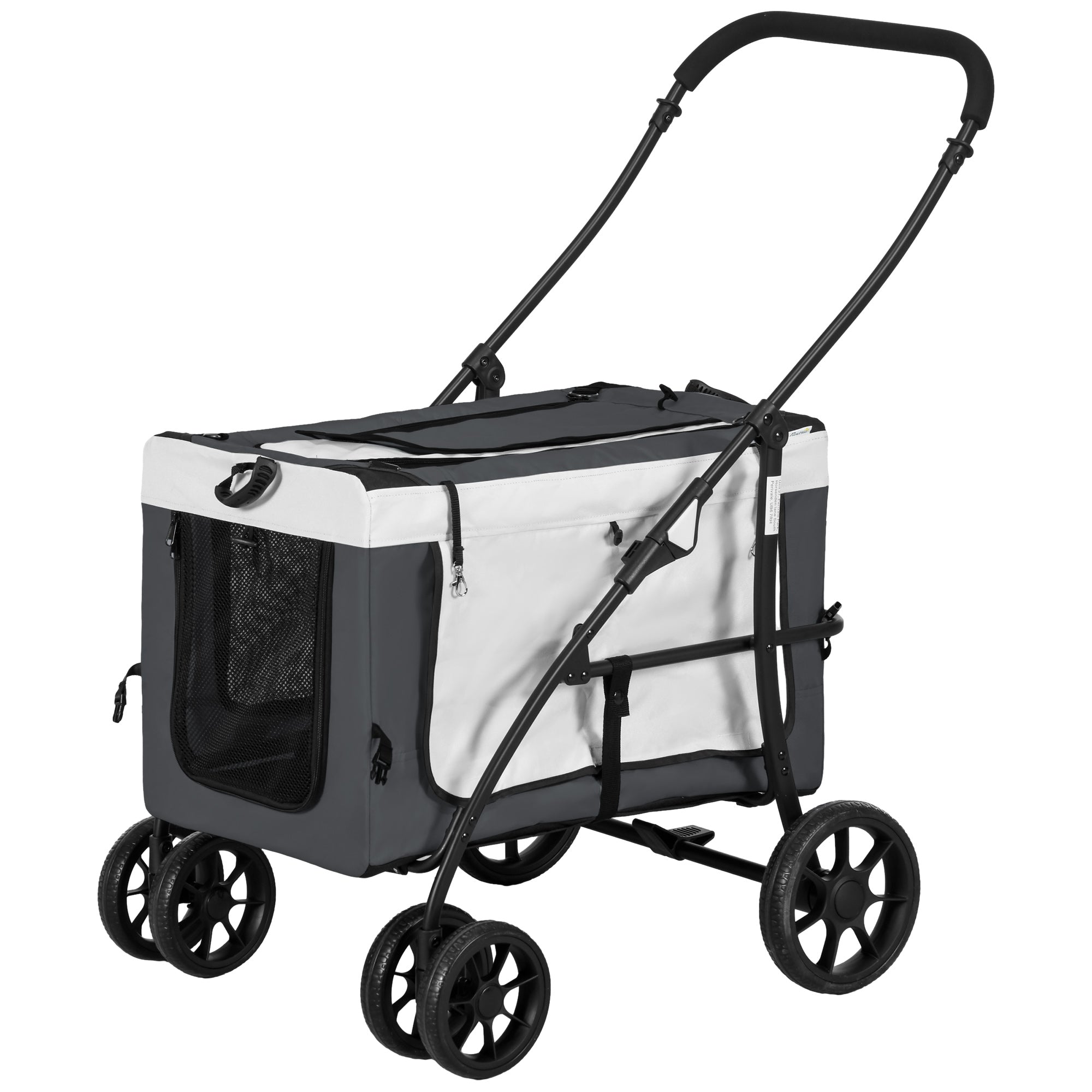 PawHut Hundbuggy Haustierbuggy bis 10kg klappbar abnehmbarer Korb 81 x 58 x 97,5 cm Schwarz + Grau + Weiß