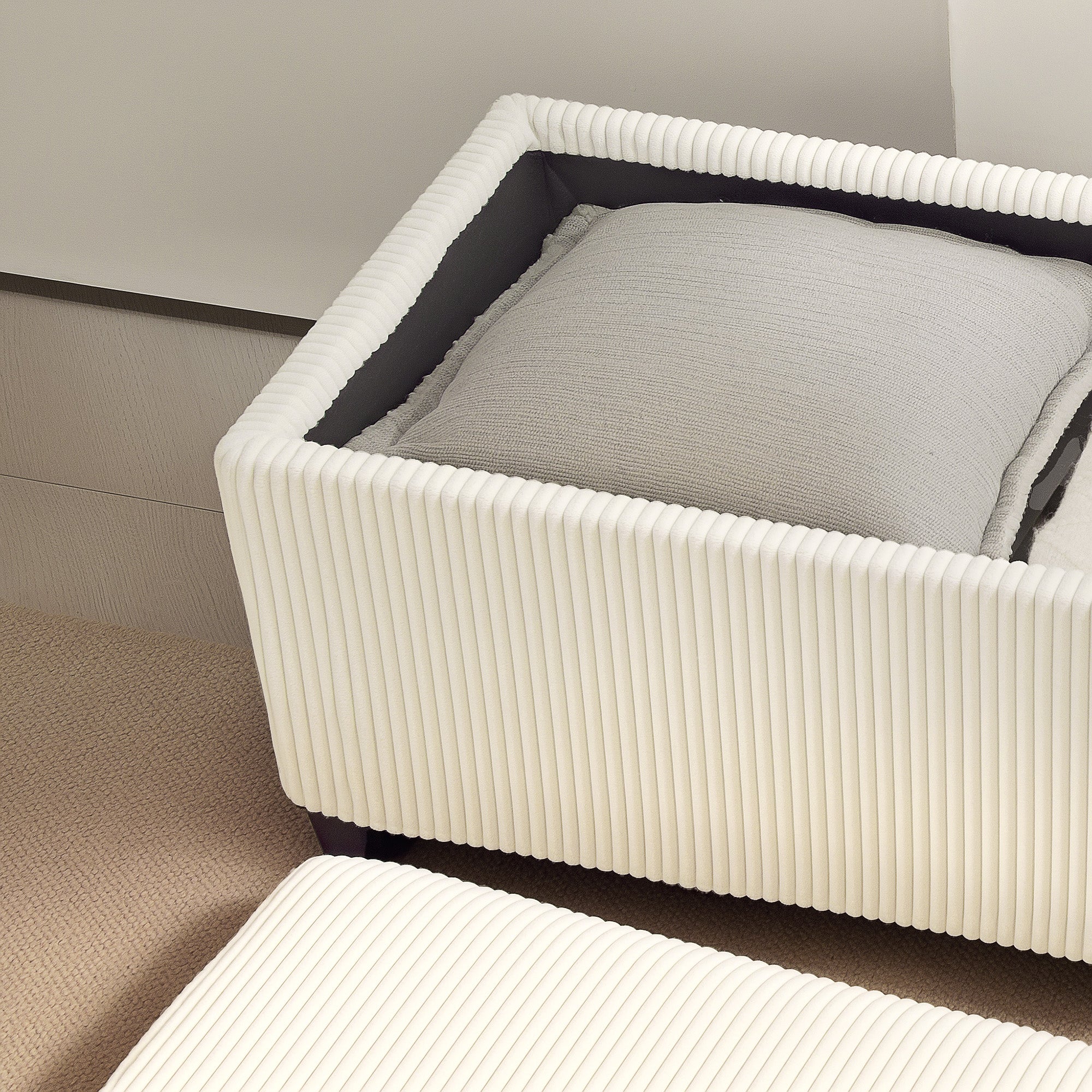 HOMCOM Sitzbank mit Stauraum, Aufbewahrungsbank, Cord-Design, Stahlrahmen, Beige