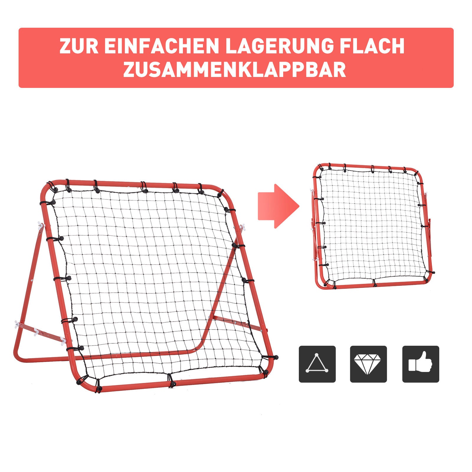 HOMCOM Rebounder für Fußball, Prellwand Rebound Netz, Metallrohr mit PE-Gewebe, Kickback Rückprallwand für Baseball Basketball, Fußballtor für Jugendliche Training 96x80x96cm, Rot