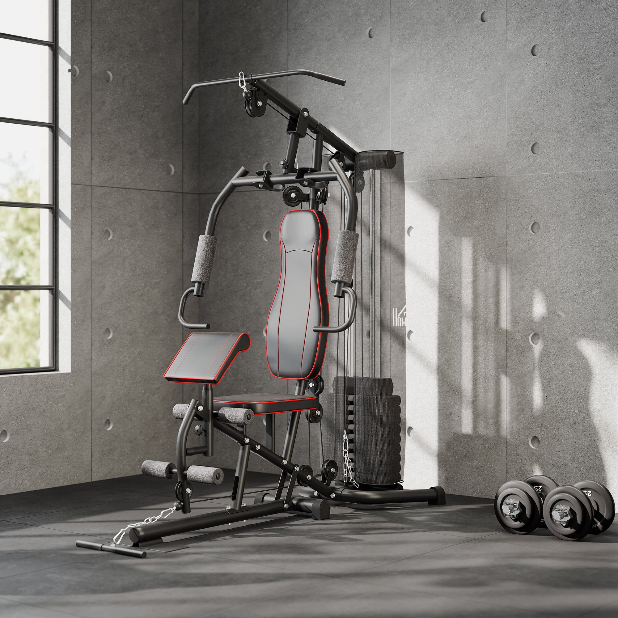 HOMCOM Heimtrainer, Trainingsstation, Hantelbank, Brustpresse, Stahl, 170x104x205 cm, Schwarz