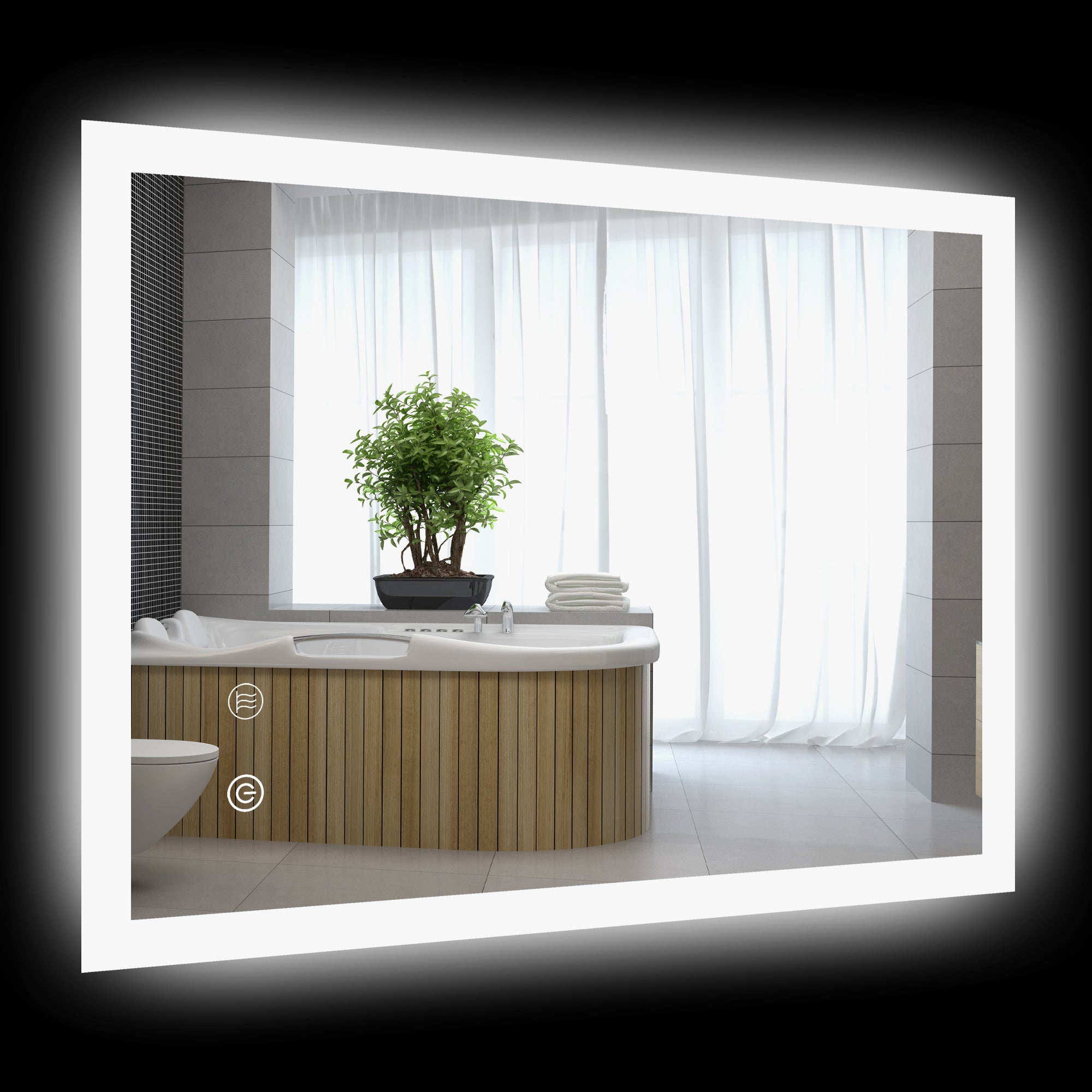 kleankin LED Badezimmerspiegel, Hintergrundbeleuchtung, Touch-Funktion, Memory-Funktion, kein Beschlagen, 70 x 50 cm