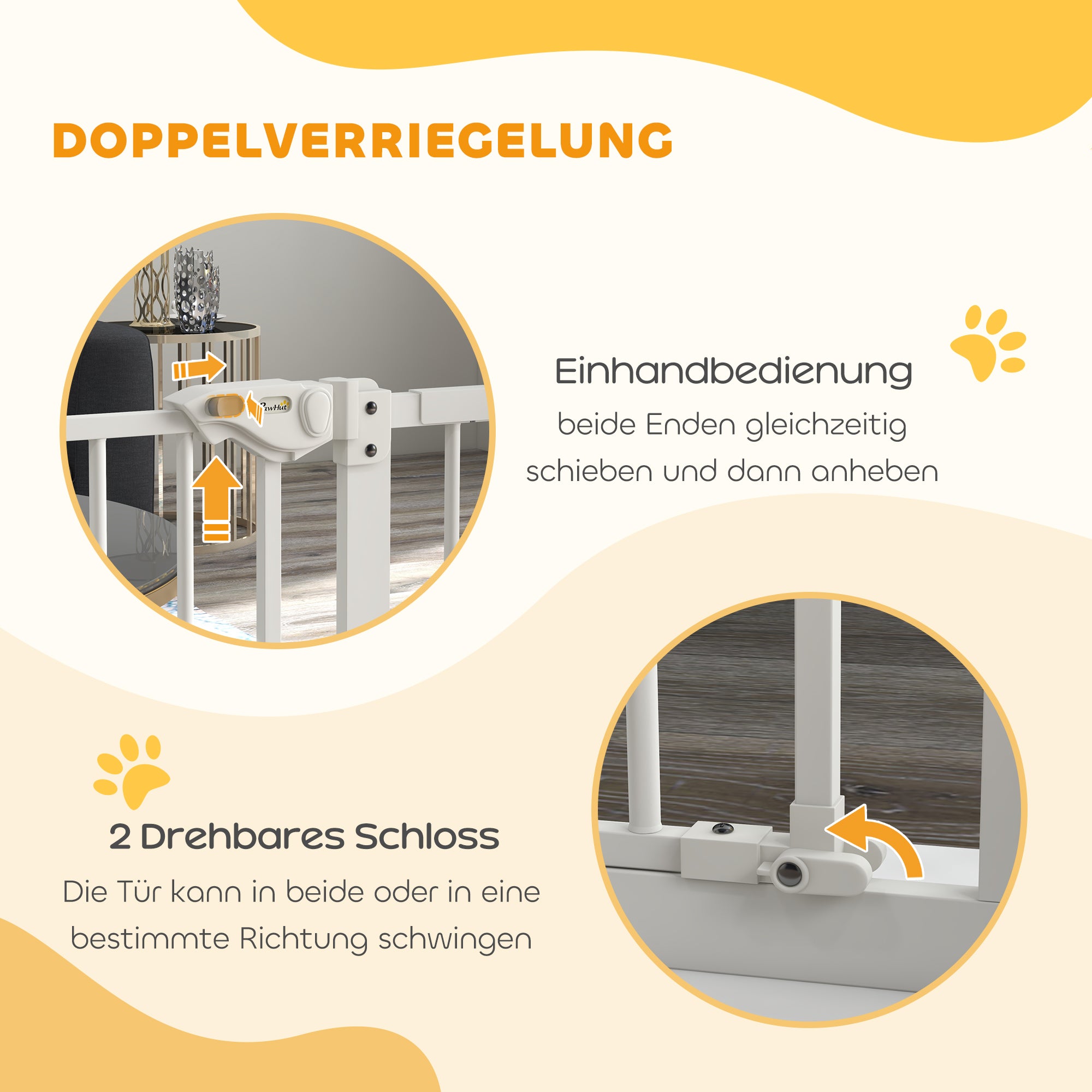PawHut Türschutzgitter für Hunde, Absperrgitter, Schutzgitter für Haustiere, Metall, Kunststoff, ,74-80/87-94 cm, Weiß