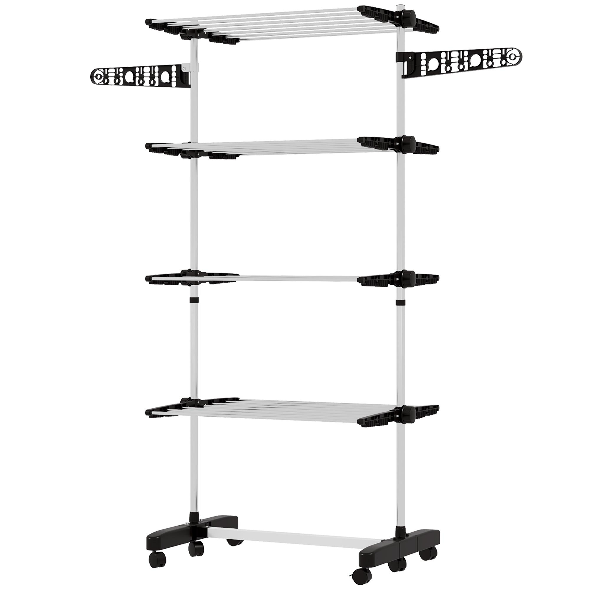 HOMCOM Wäschenständer Wäschetrockner 5 Ebenen, klappbar, One-Klick-System, 142 cm x 55 cm x1 72 cm, Schwarz + Silber