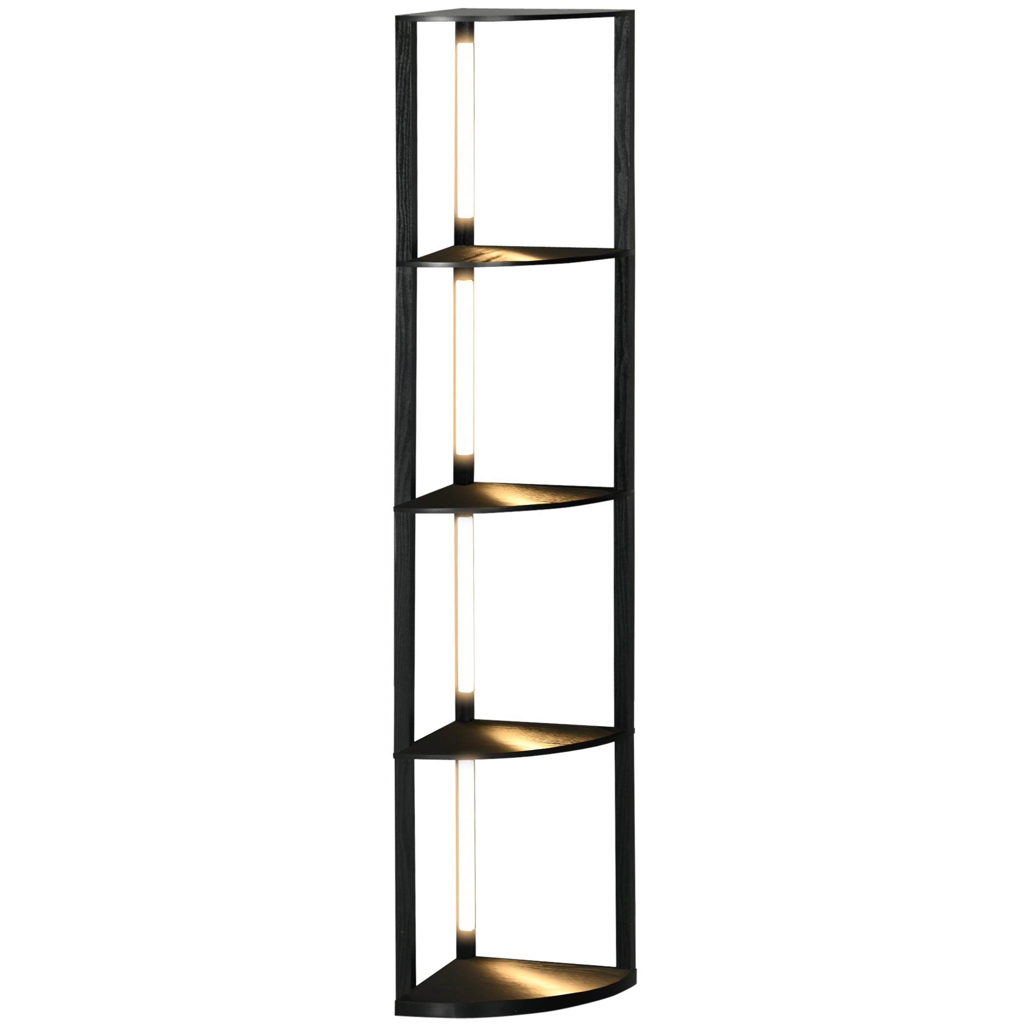 HOMCOM LED Standleuchte, Eckregal, dimmbar, 4 Ablagen, warmweißes Licht, 41x30x164cm, Schwarz