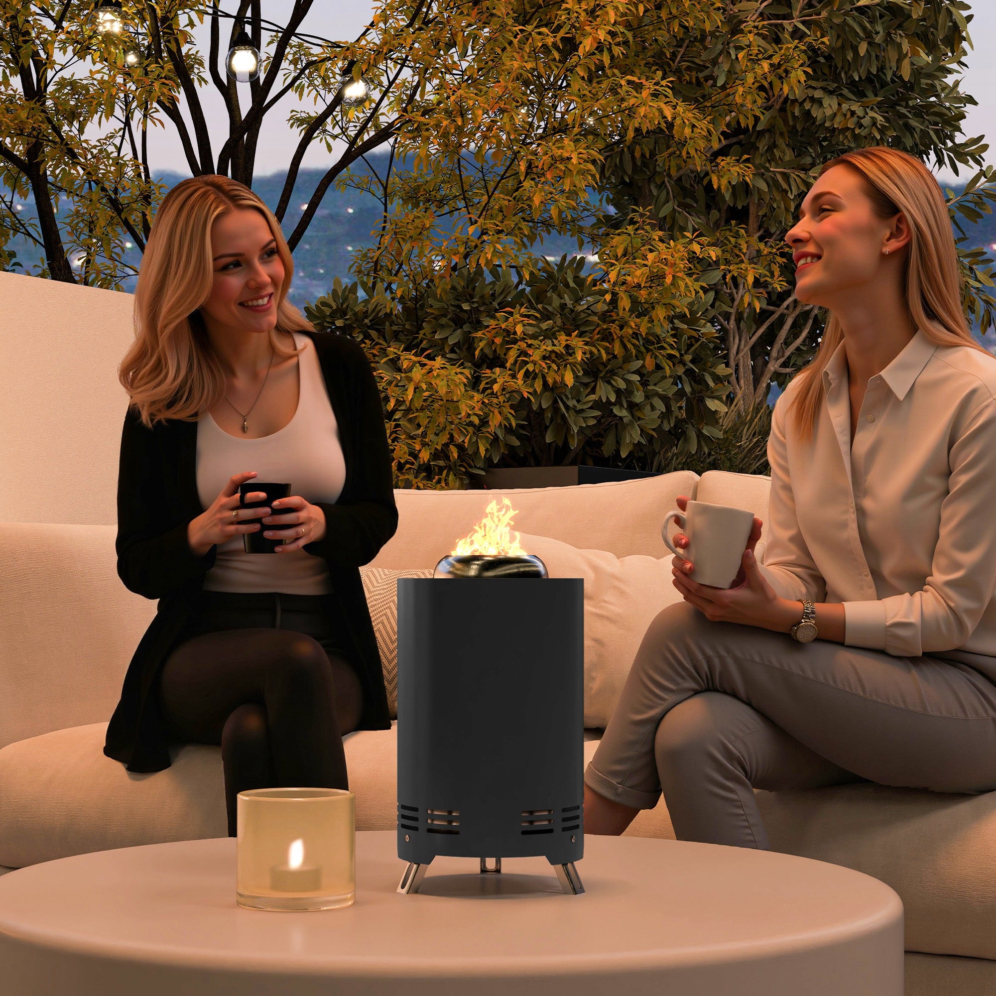 Outsunny Feuerschale Ø16x25cm aus Edelstahl Feuerstelle mit Schürhaken Rauchfreie Feuerschalen Grau