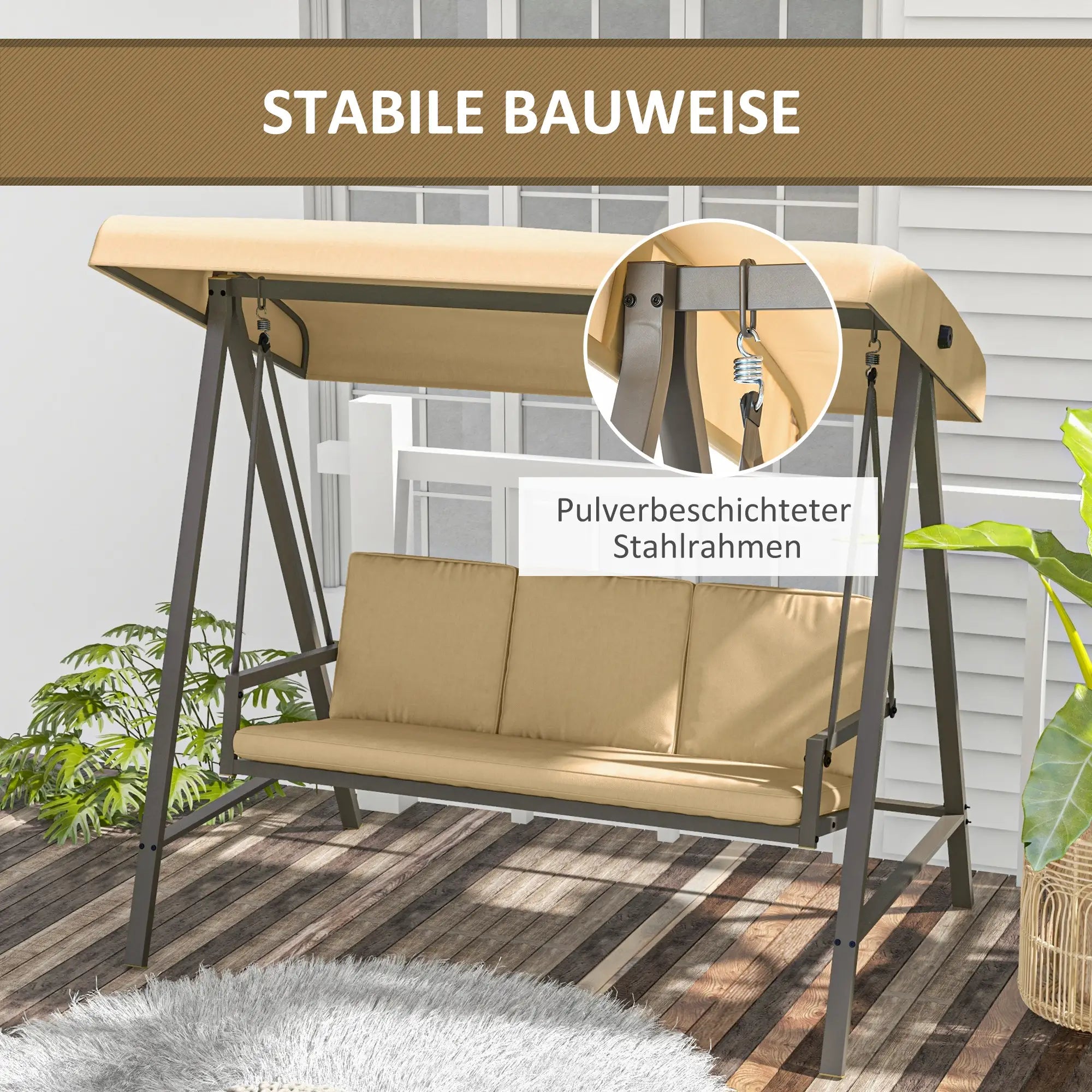 Outsunny 3-Sitzer Hollywoodschaukel Beige