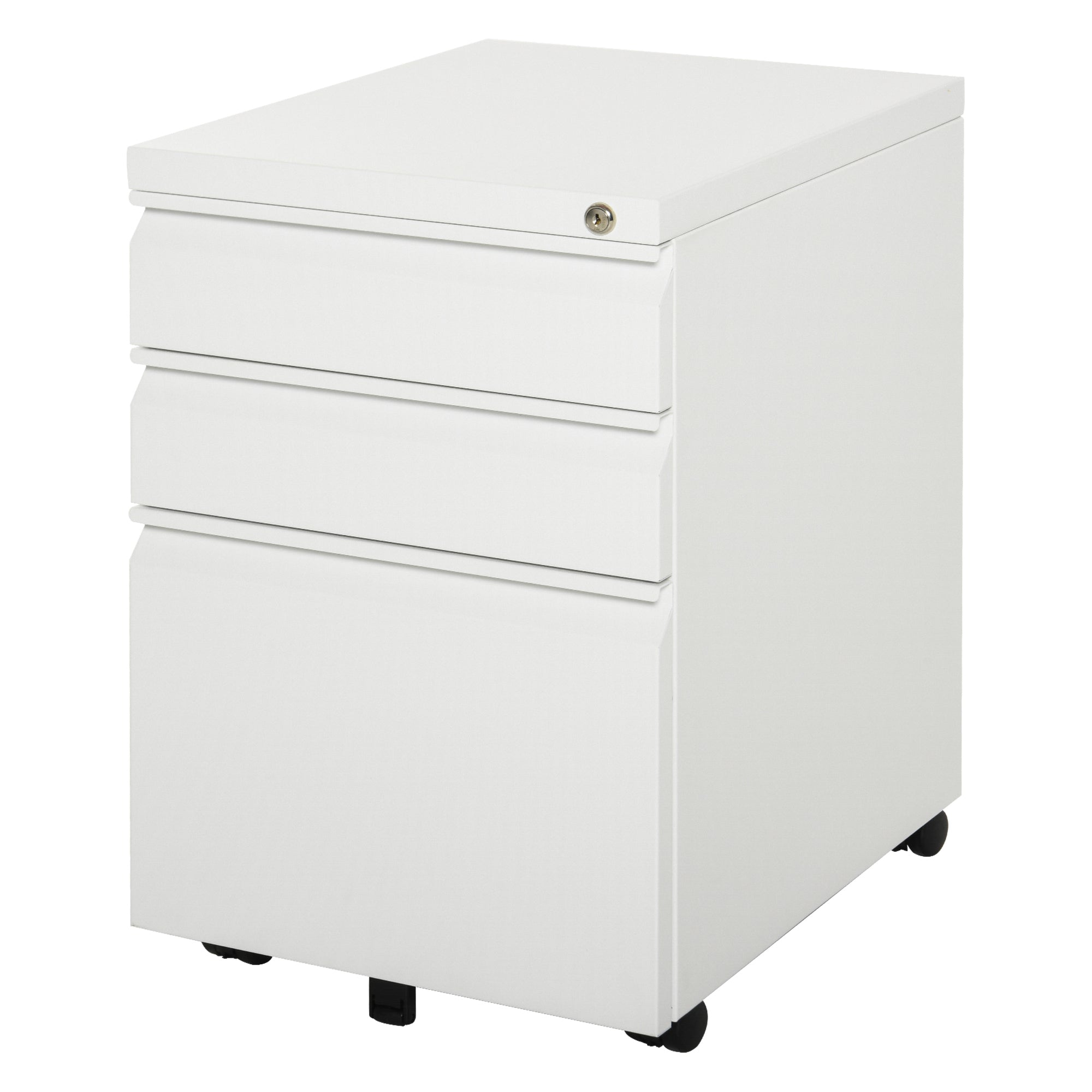 HOMCOM Rollcontainer mit 3 Schubladen mobiler Aktenschrank mit Rollen abschließbar Büroschrank mit konkavem Griff, Schubladenschrank für Büro, Homeoffice, 39 x 48 x 60 cm, Weiß