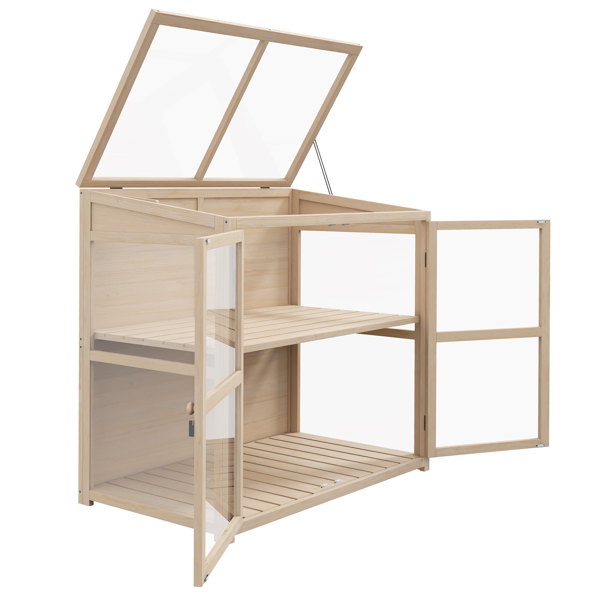 Frühbeet aus Holz 103x61?cm mit Tür & Fenster, Natur
