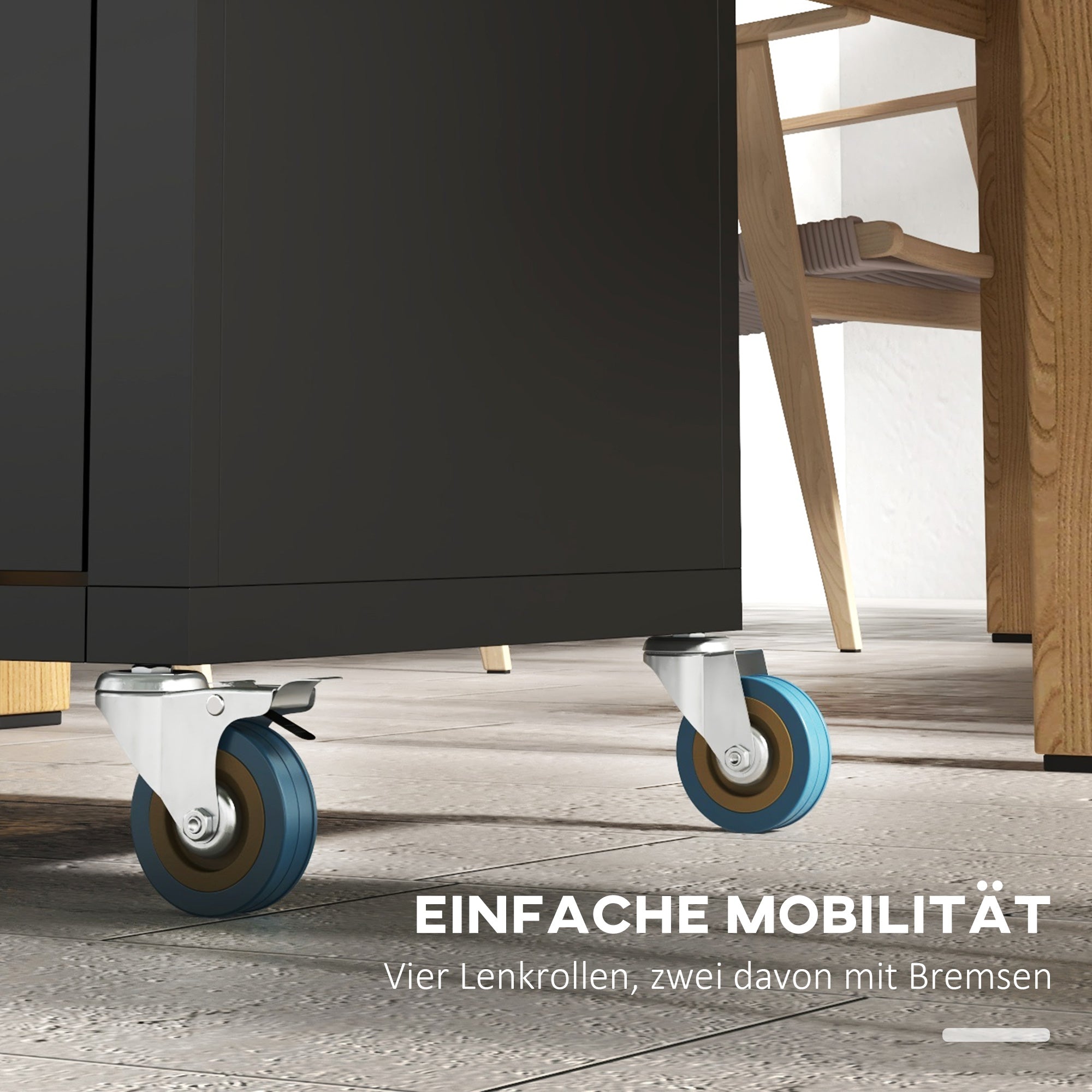 HOMCOM Küchenwagen mit Rollen, Servierwagen, Rollwagen mit Schrank, Haken und Edelstahlgriffe, Küchenhilfe, BBQ Grilltisch aus Edelstahl Küchentrolley, 86 x 50 x 86,5 cm Schwarz