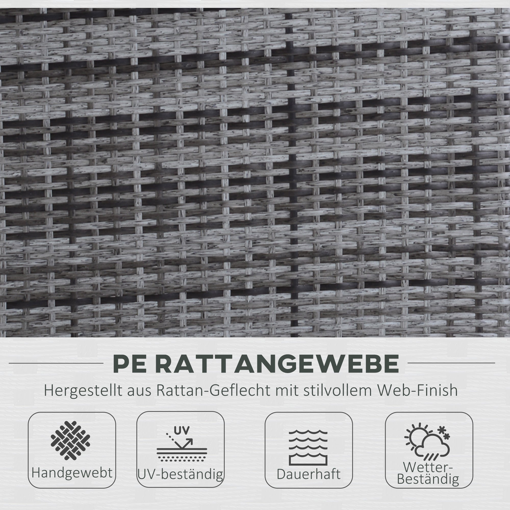 Outsunny Gartengarnitur, Sitzgruppe, 3-tlg., Outdoor-Sofa, 2 Hocker, 2-5 Personen, Sitzkissen, Rattanoptik, grau