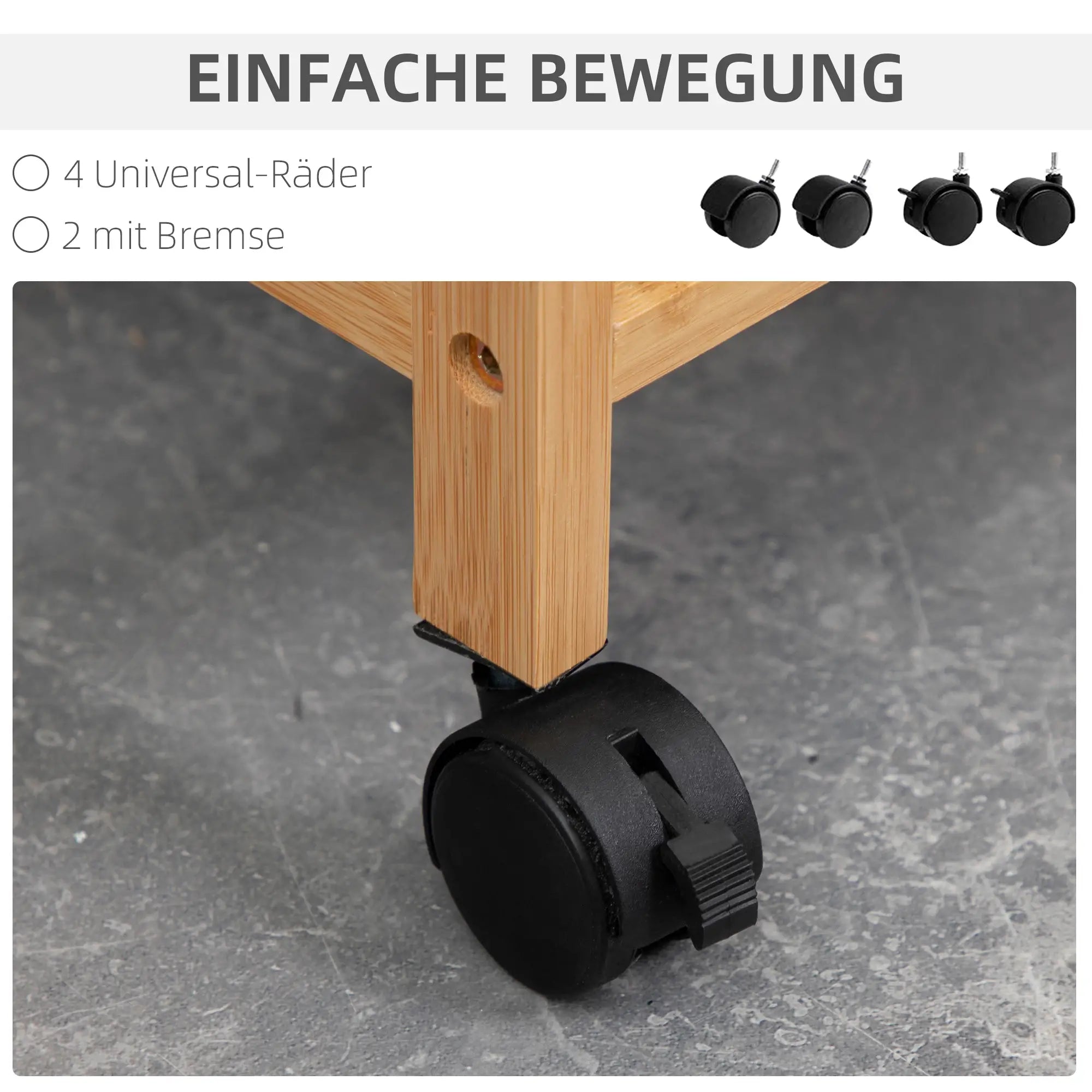 HOMCOM Wäschekorb 2 Fächer mit Rollen Bambus