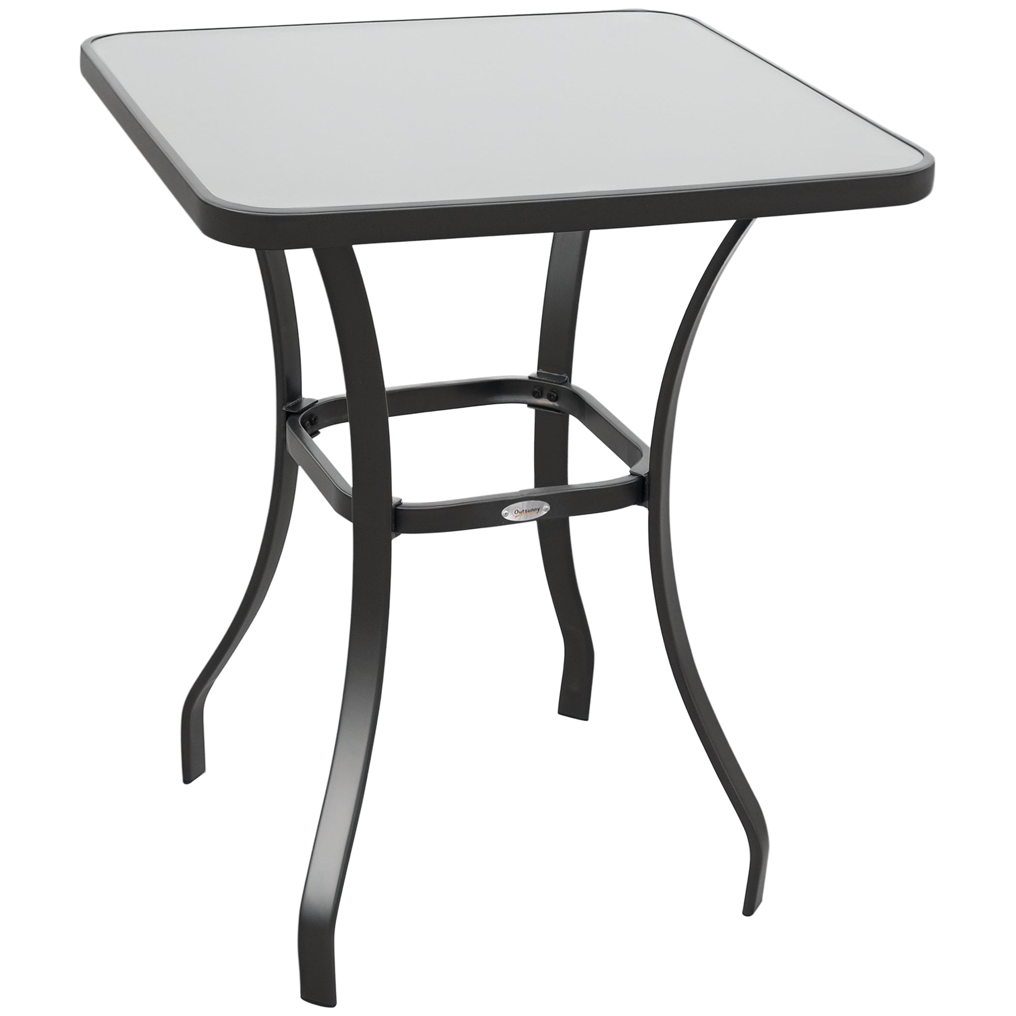 Outsunny Gartentisch Bistrotisch Glastisch Hartglas+Metall Schwarz L68,5xB68,5xH84cm