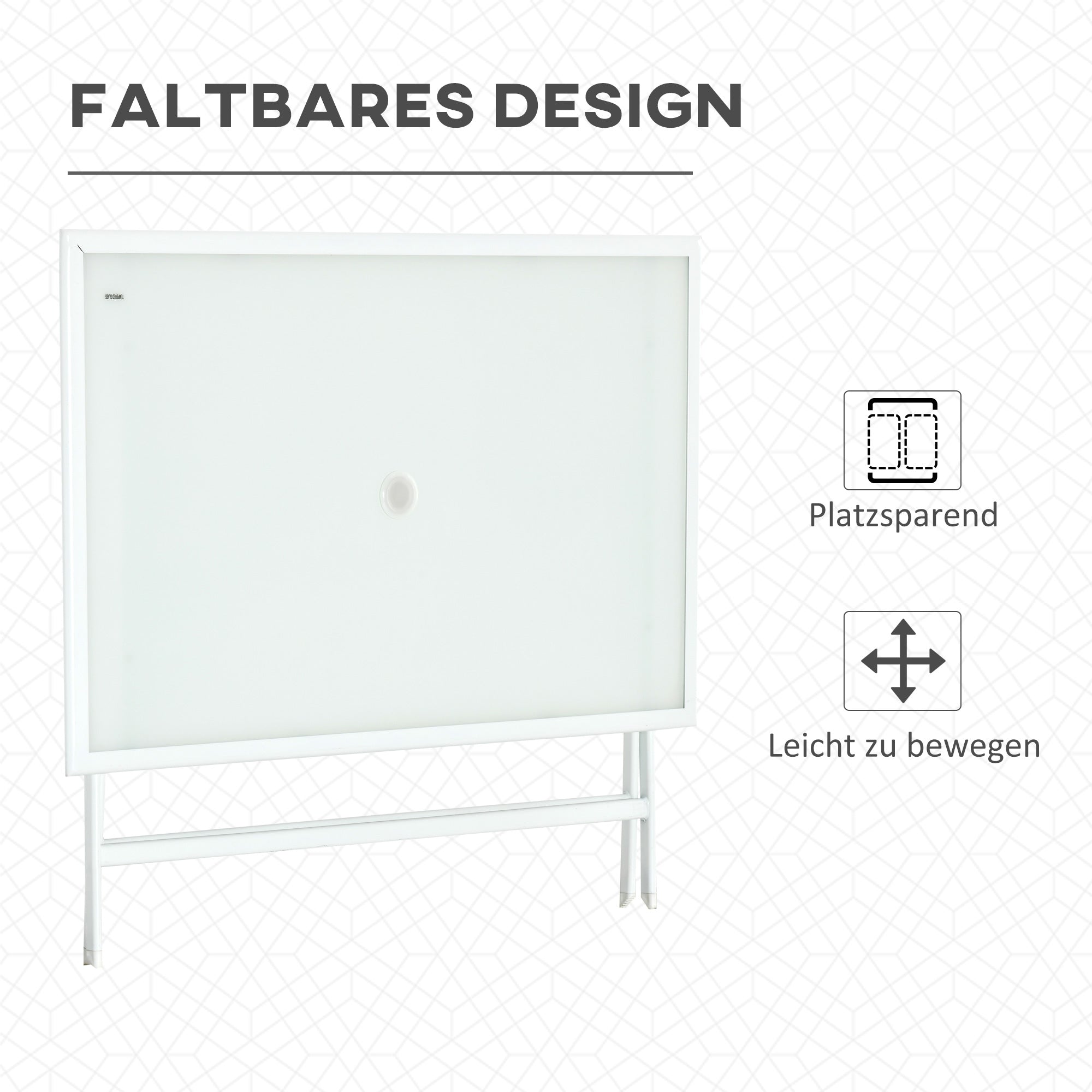 Outsunny Klapptisch Gartentisch mit Ø42mm Ø50mm Schirmloch Falttisch klappbar Beistelltisch Balkontisch Picknicktisch Esstisch Metall gehärtetes Glas Weiß 110 x 70 x 70 cm