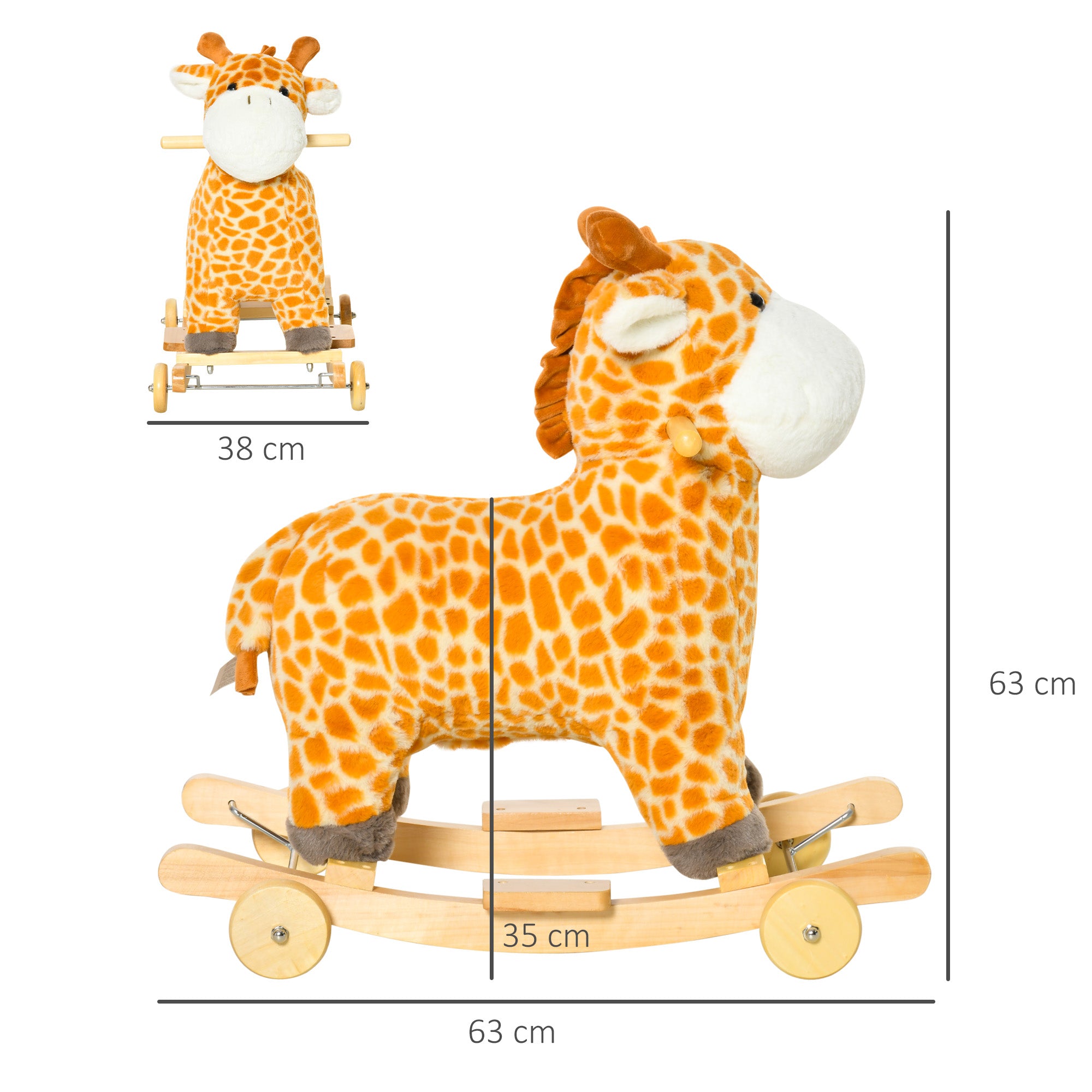 HOMCOM 2-IN-1 Schaukeltier Giraffen mit Sound Effekt, Räder , Haltegriffen Plüsch Baby Schaukelspielzeug Schaukel Schaukelsitz für Kleinkinder 3-6 Jahre