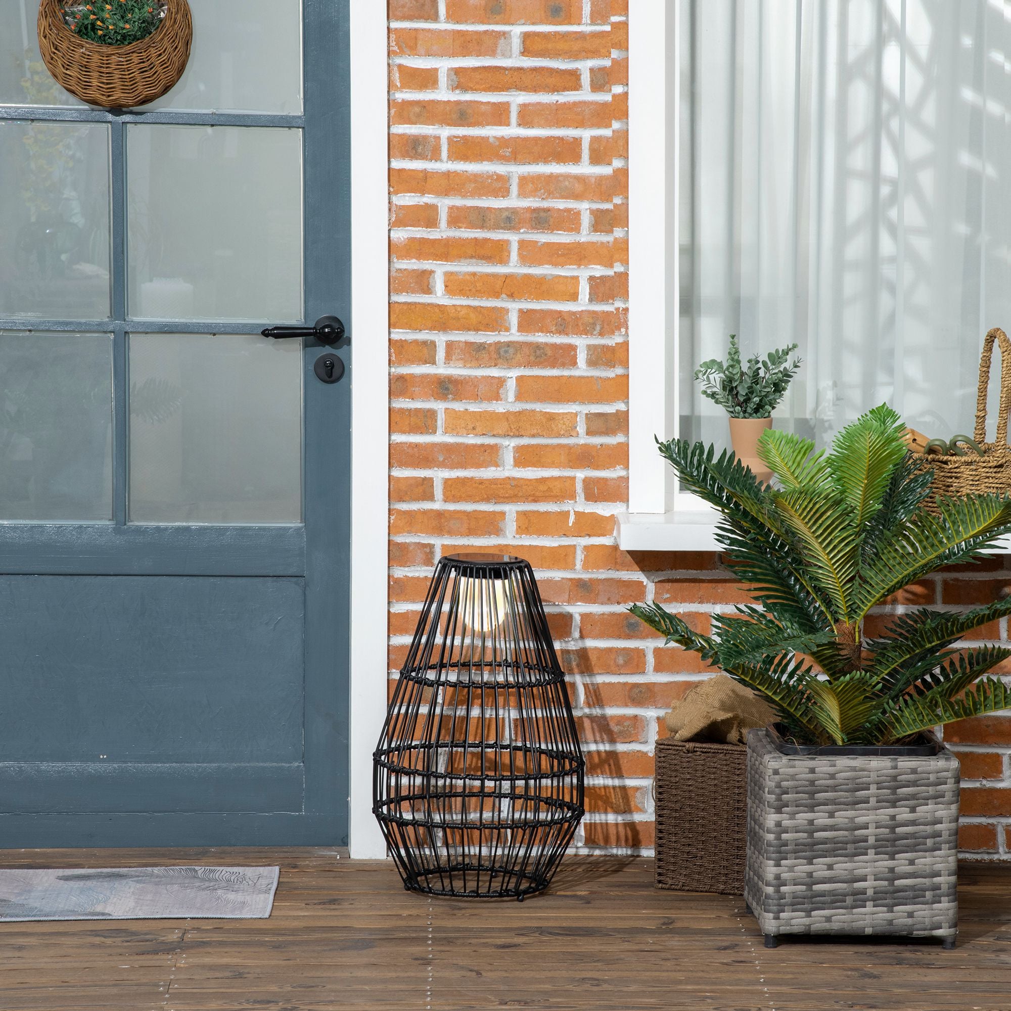 Outsunny Solar Gartenleuchte Rattanoptik warmweiß LED Außen