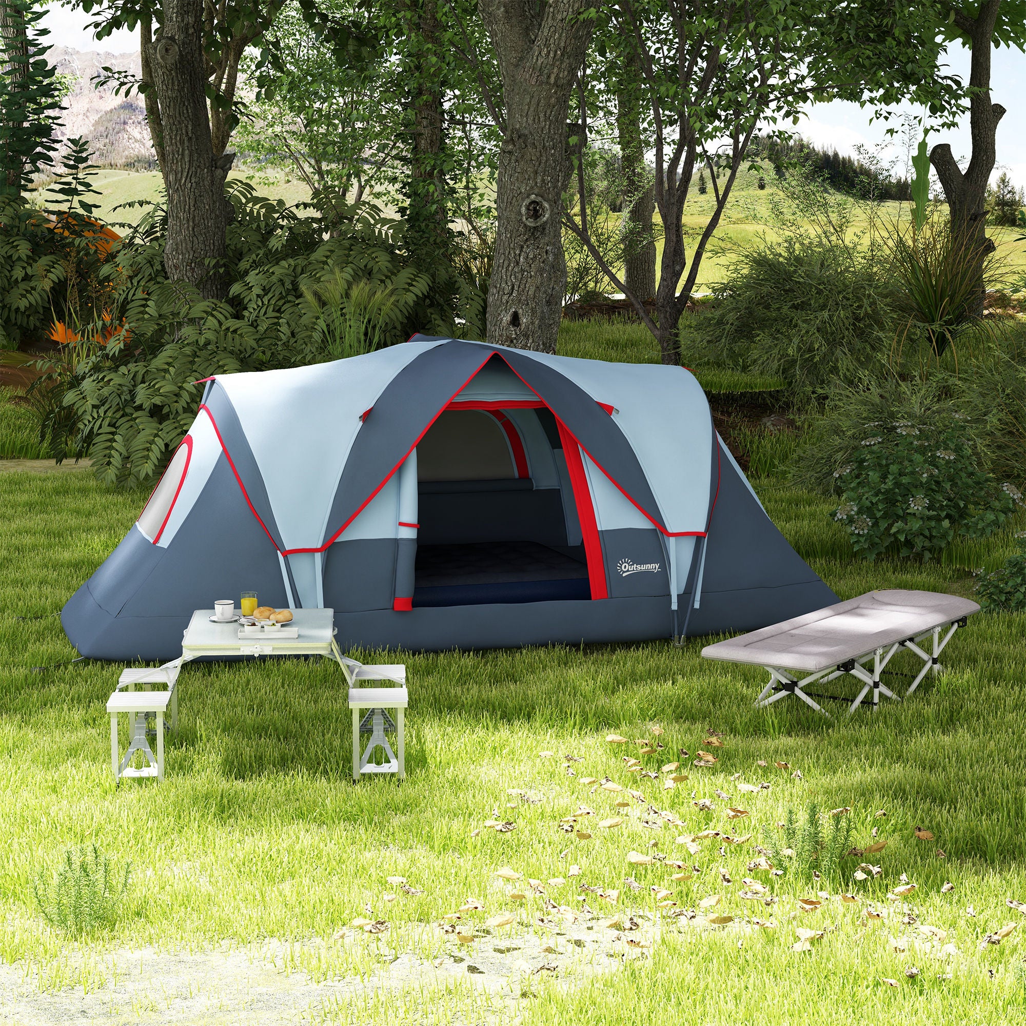 Outsunny Campingtisch Klapptisch mit 4 Stühle Klappbarer Gartentisch aus Aluminium 85,5 x 135cm Grau