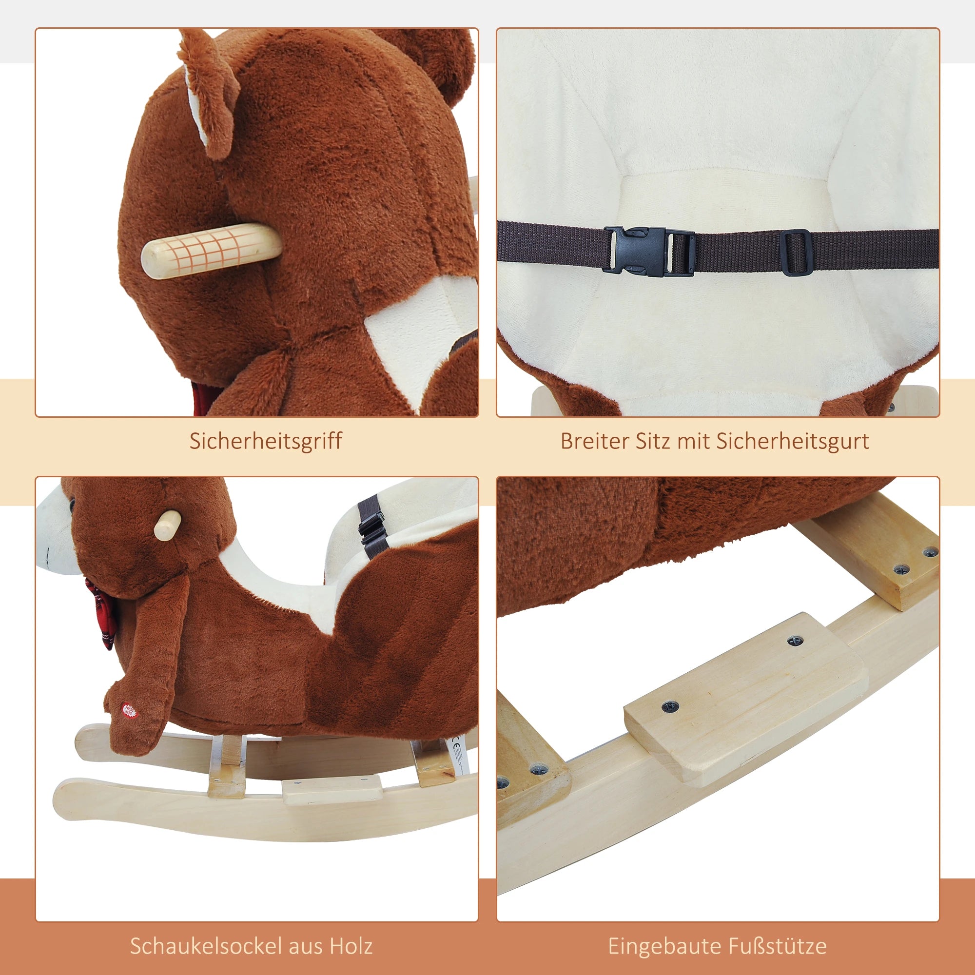 HOMCOM Schaukeltier Bär mit Musik Sicherheitsgurt Plüsch