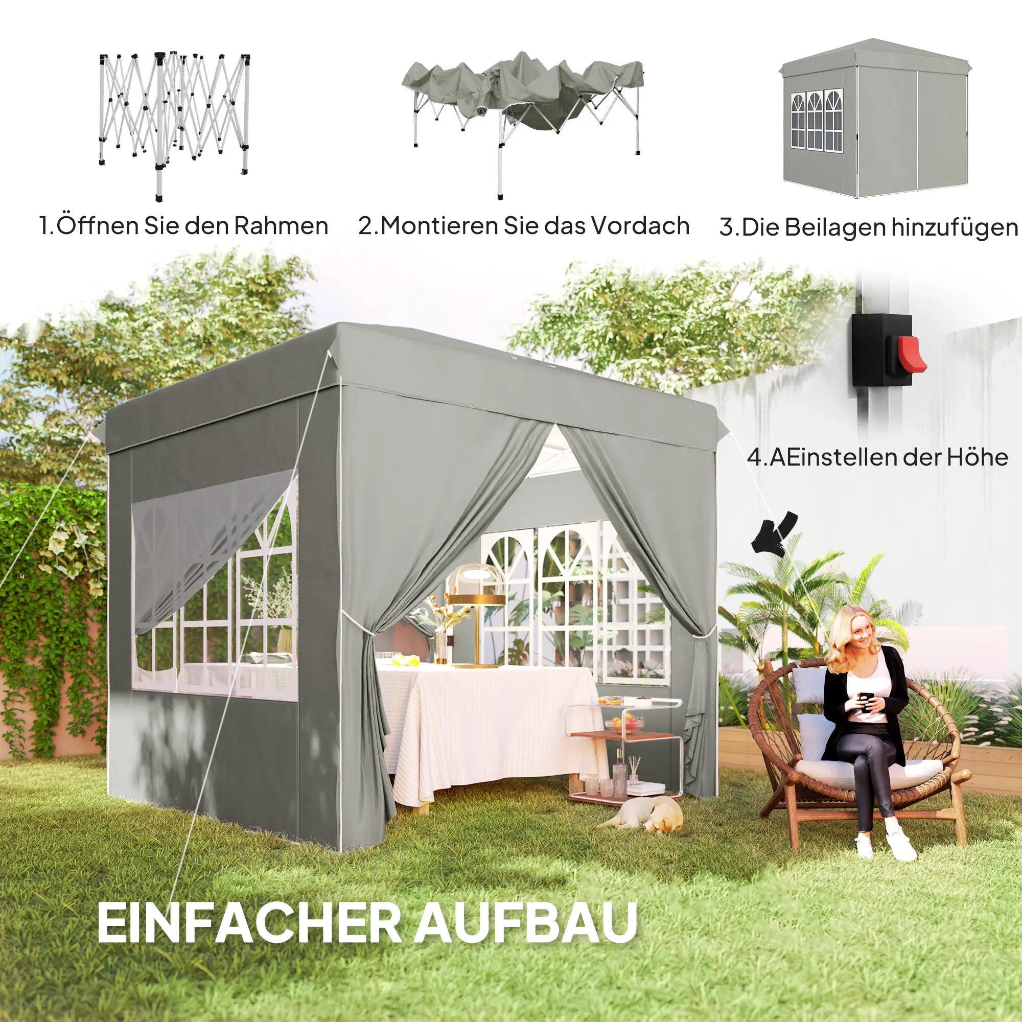 Outsunny Faltpavillon 2,5×2,5?m mit UV-Schutz & Seitenteilen