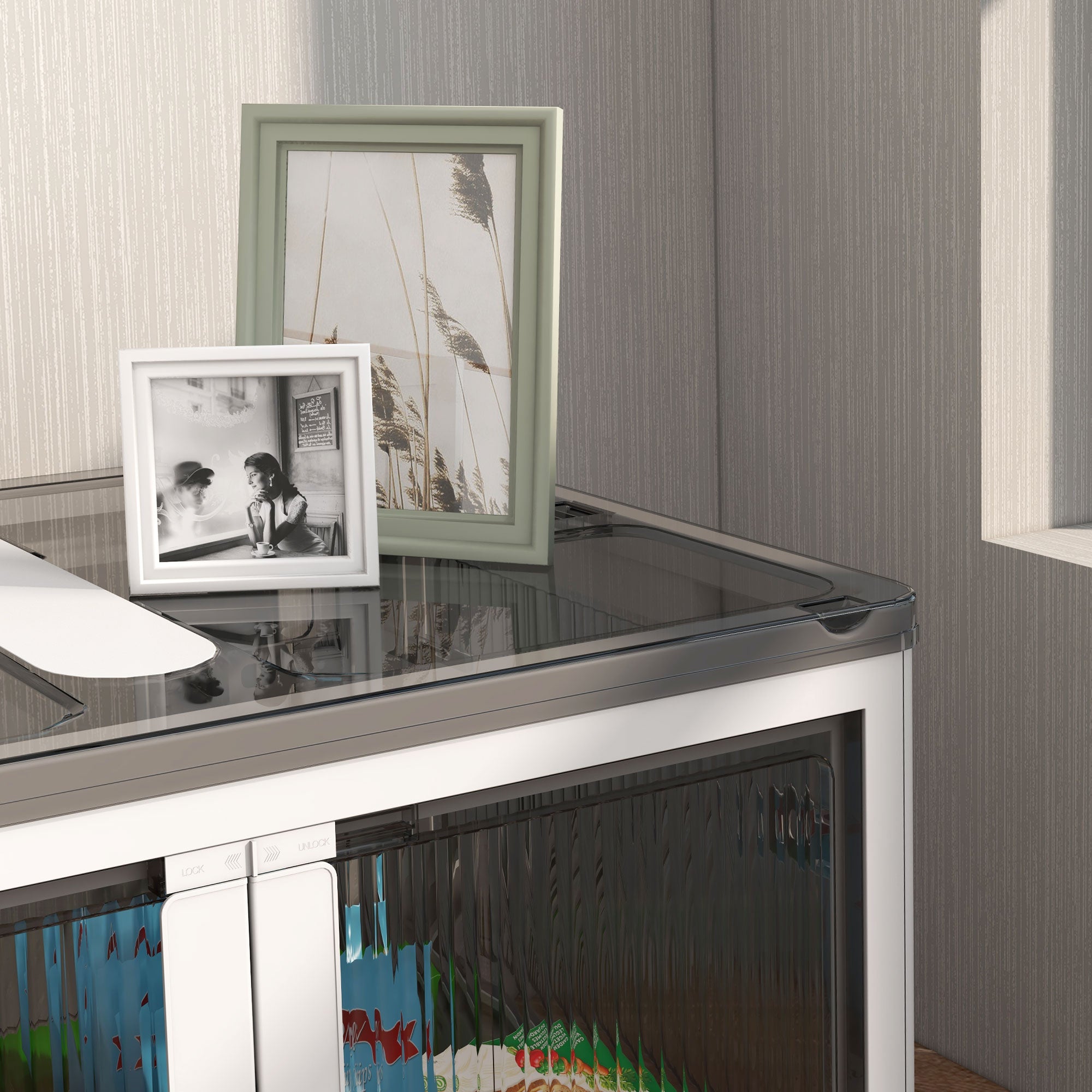 HOMCOM Aufbewahrungsbox Aufbewahrungskorb. faltbar, mit Staubschutz, 67 x 47 x 38 cm, Weiß + Grau