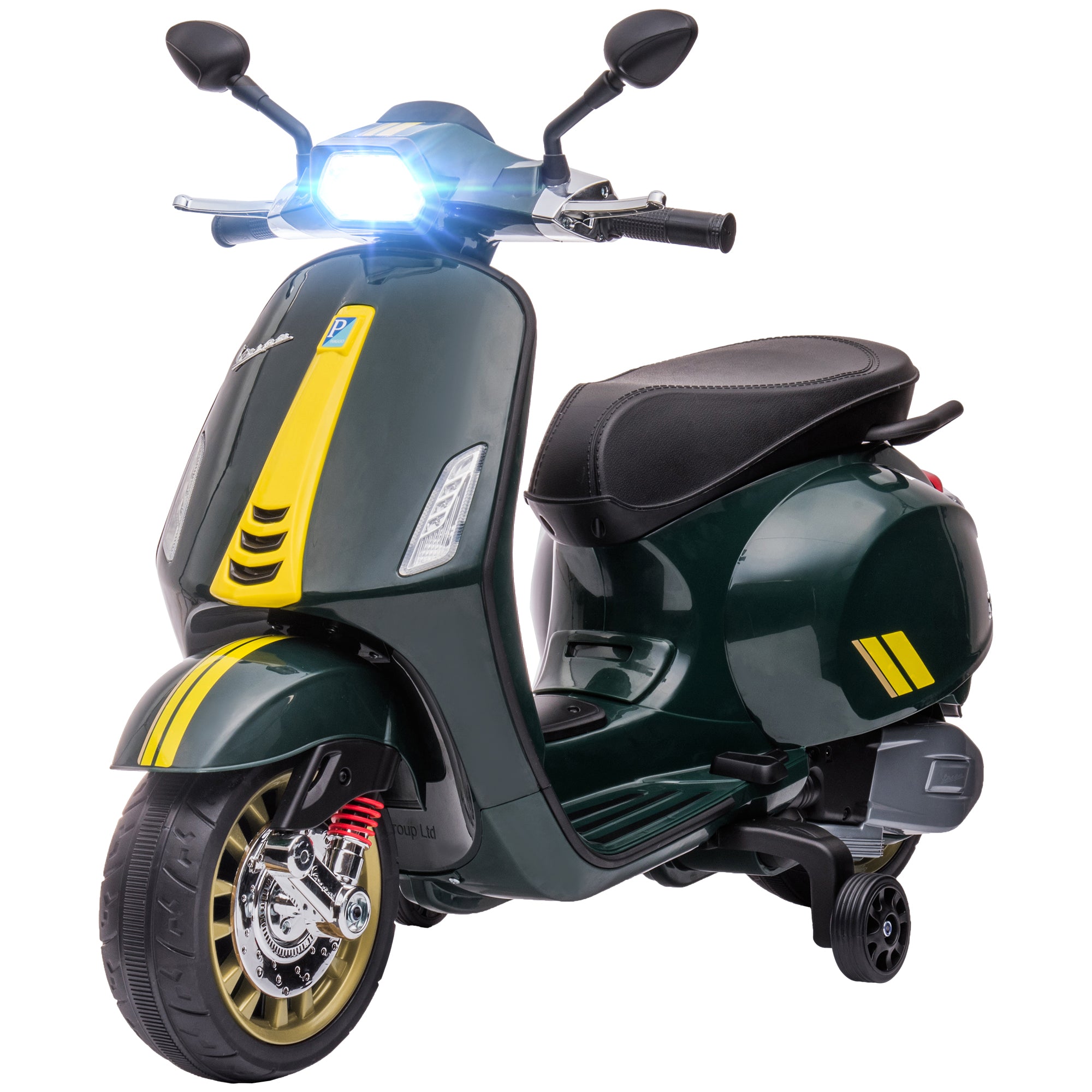 AIYAPLAY Elektro-Kindermotorrad, Vespa, 3 km/h, 3-6 Jahre, Musik, Licht & Radio, Dunkelgrün