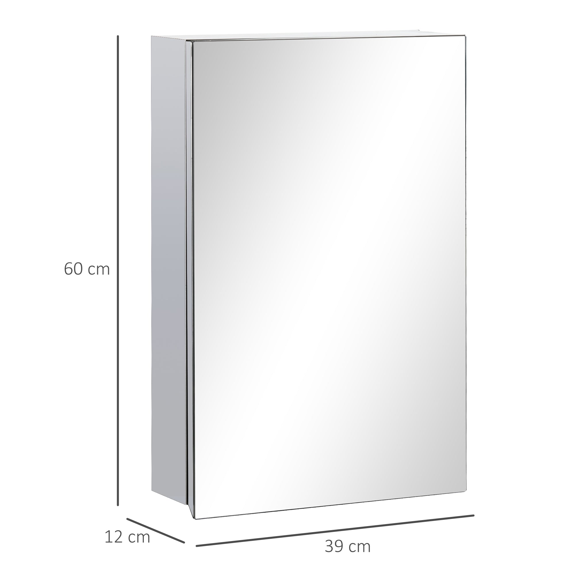 kleankin Spiegelschrank, Badschrank, 3 Regalfächer, rostfreier Metallrahmen, 39x12x60cm, Silber