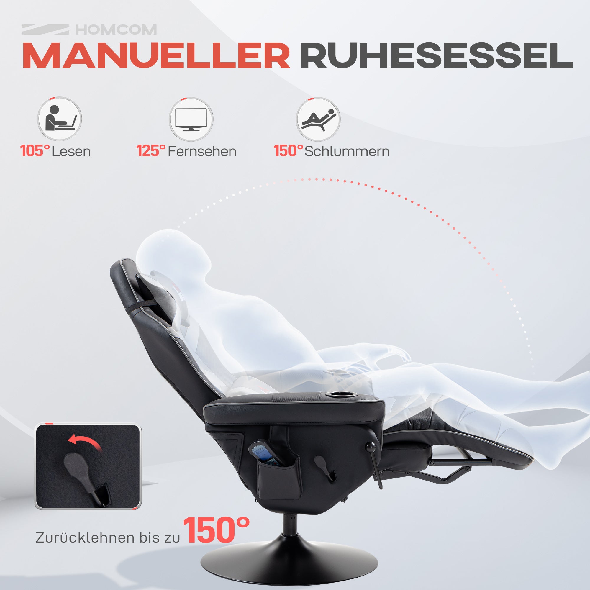 HOMCOM Gamingsessel, Massagefunktion, neigbare Lehne, Fußstütze, bis 120 kg, Stahlrahmen, Kunstleder, Grau
