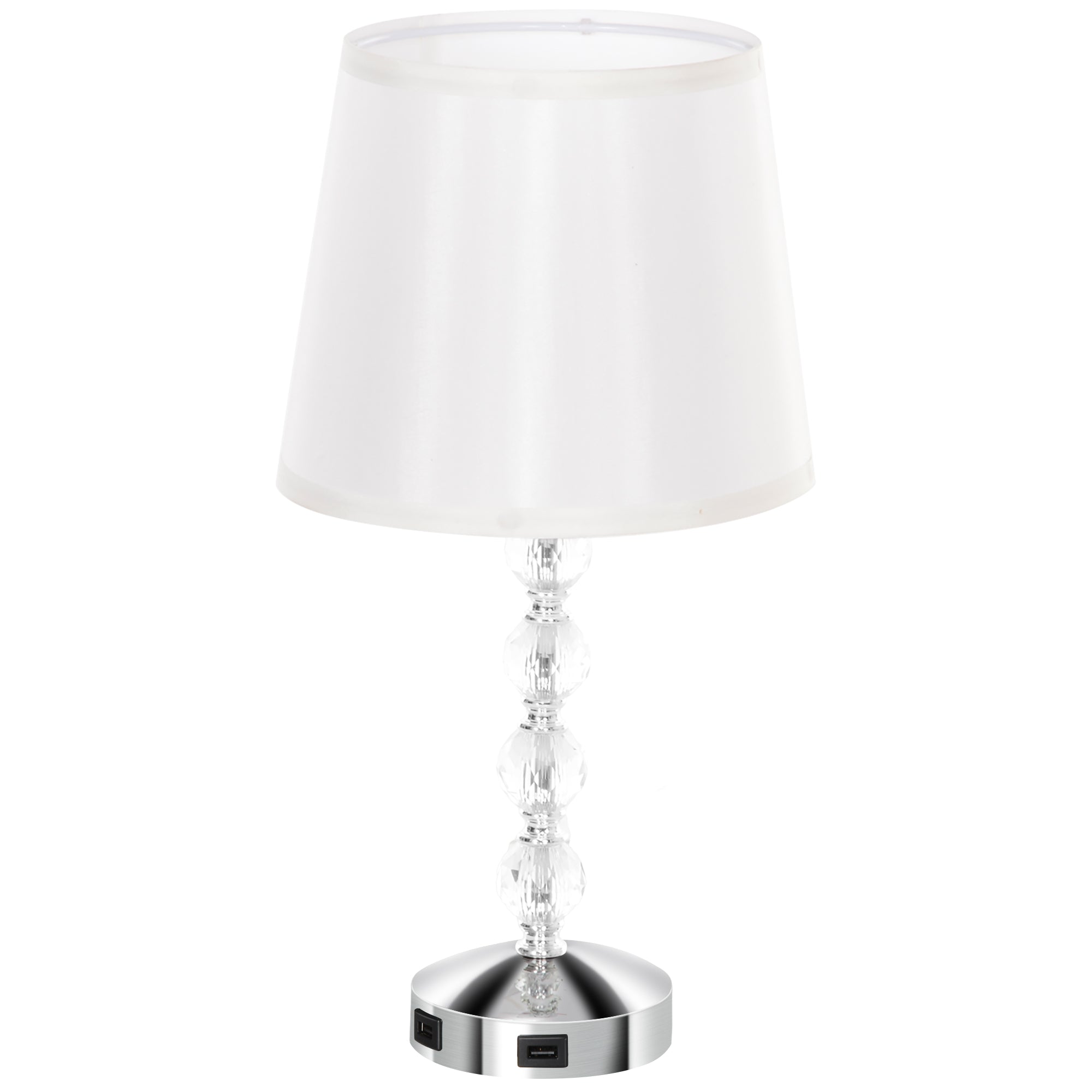 HOMCOM Kristall-Tischleuchte, Touch-Schalter, USB-Ladeanschluss, Ø23x45 cm, Silber