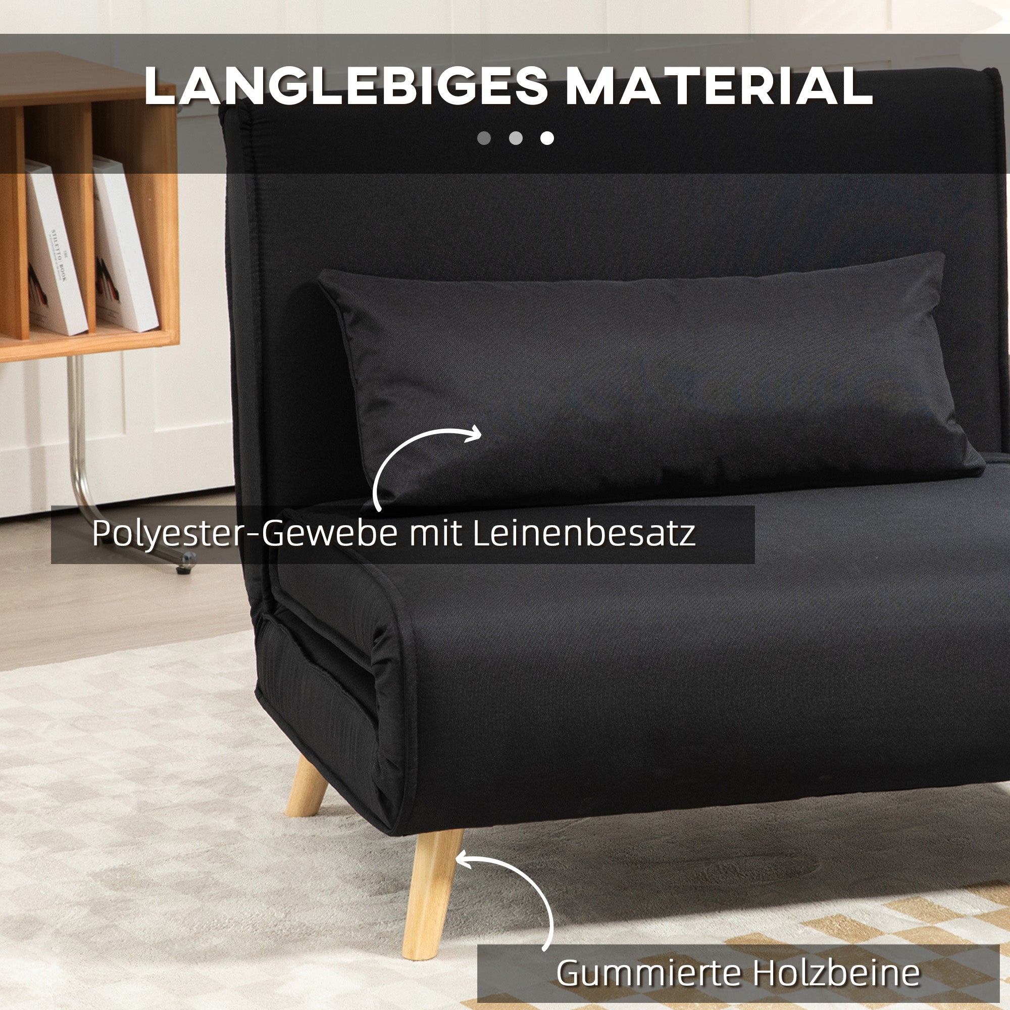 HOMCOM Relaxsessel mit Bettfunktion, für 1 Person, Modern-Design, bis 350 kg, 94x78x80cm, Schwarz